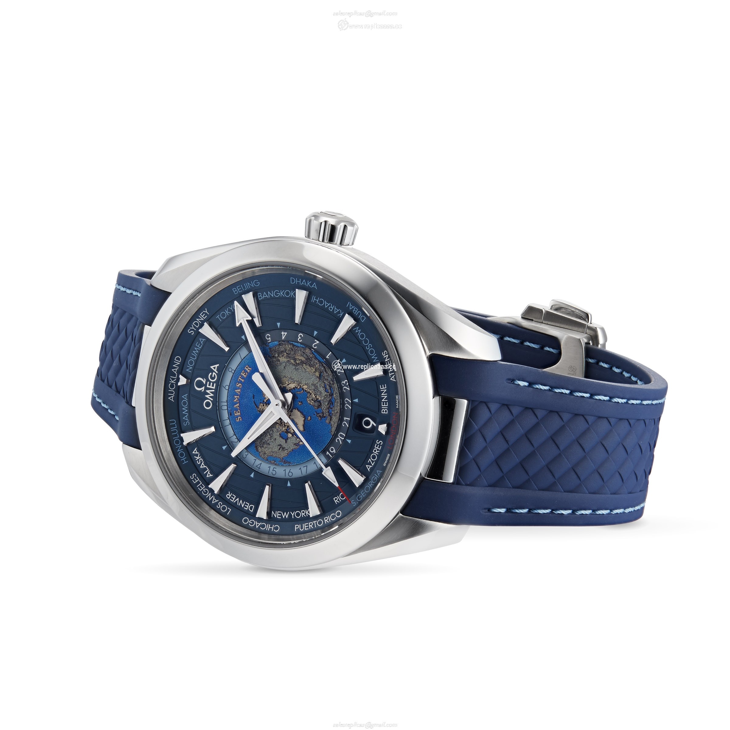 Replica Omega Aqua Terra 150M CoAxial Master Chronometer GMT Worldtimer 43mm O22012432203001 2 Replica Omega Aqua Terra 150M CoAxial Master Chronometer GMT Worldtimer 43mm O22012432203001