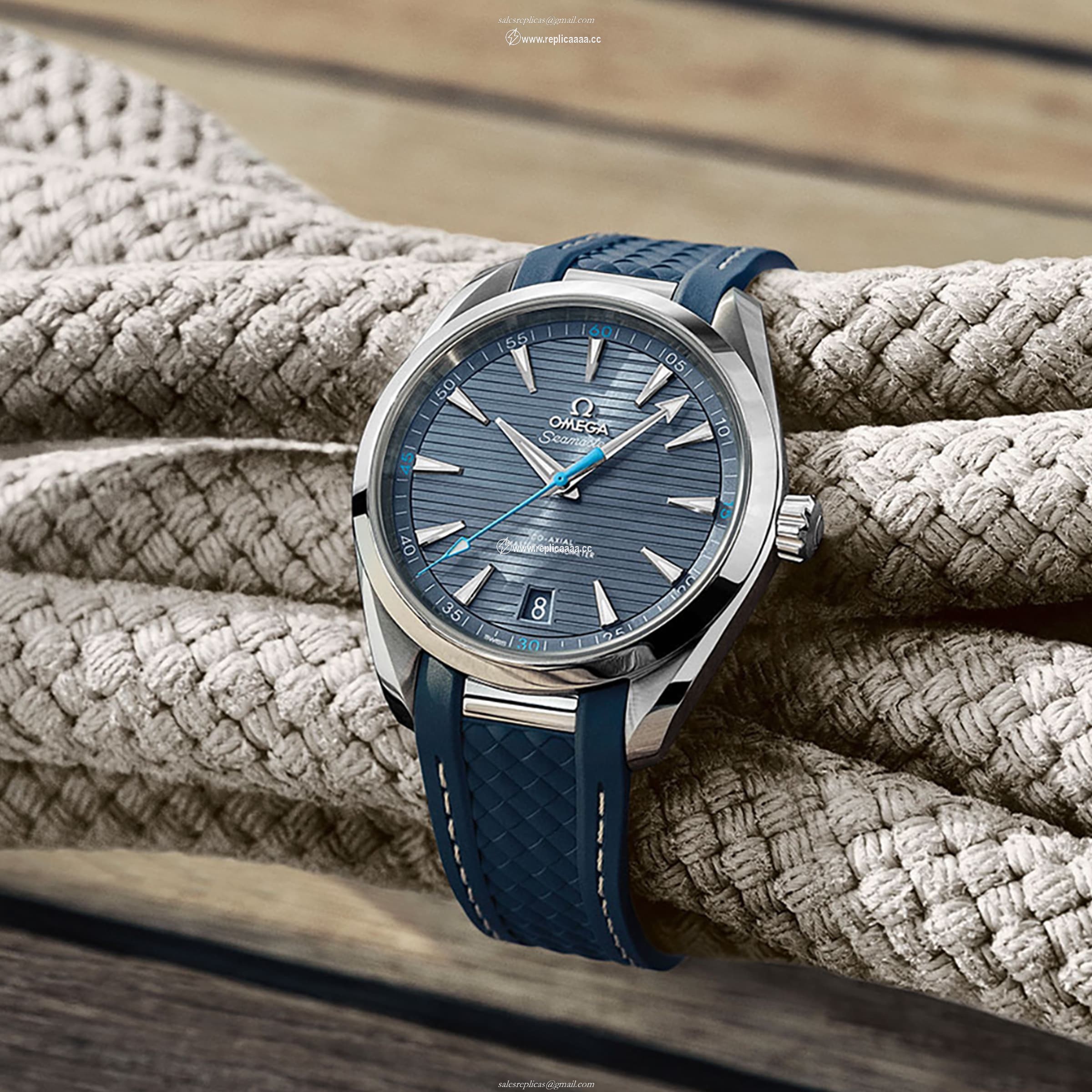 Replica Omega Seamaster Aqua Terra 150M Mens Blue Dial 41mm Automatic Co-Axial details O22012412103002