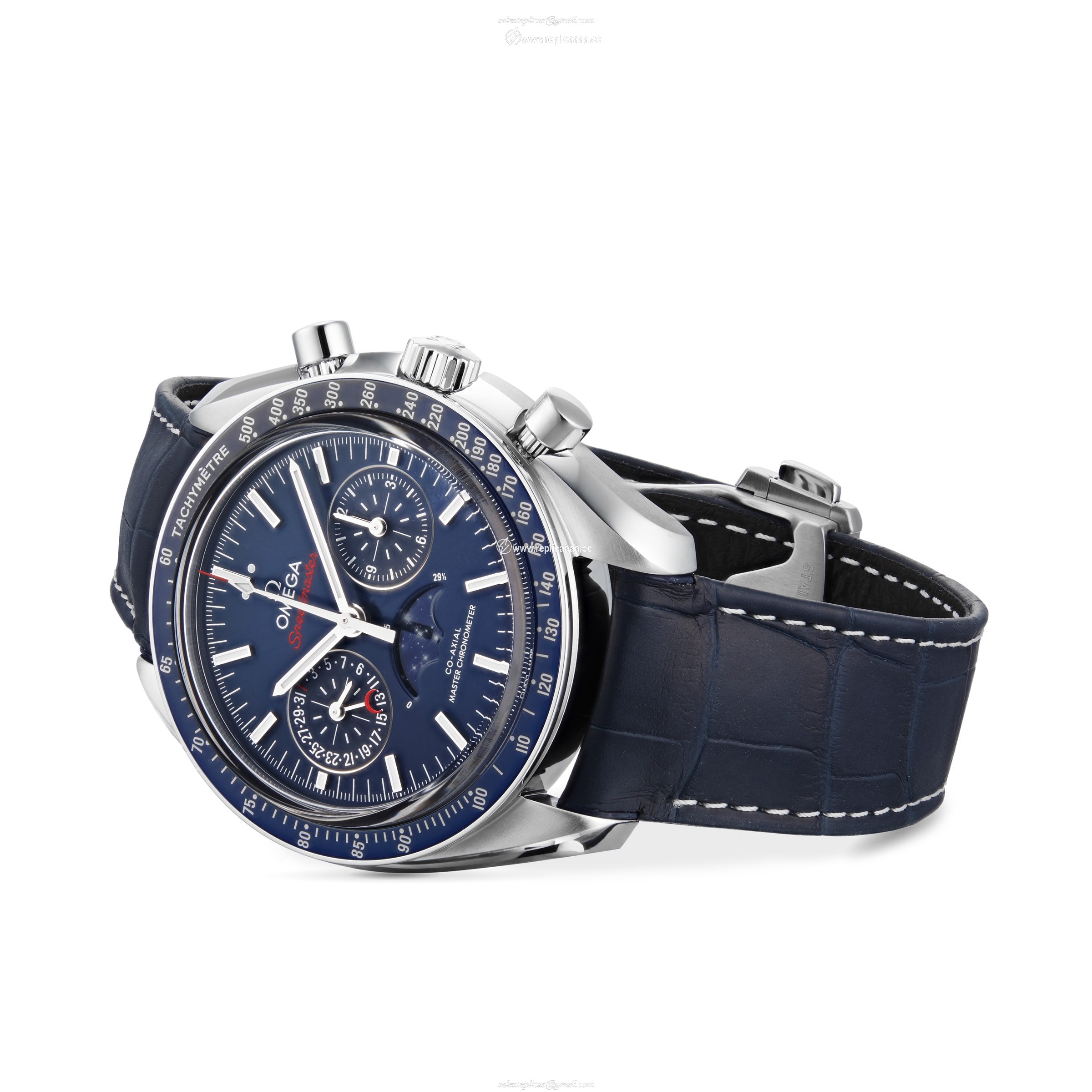 Replica Omega Speedmaster Moonphase Co-Axial Master Chronometer Chronograph Mens details O30433445203001