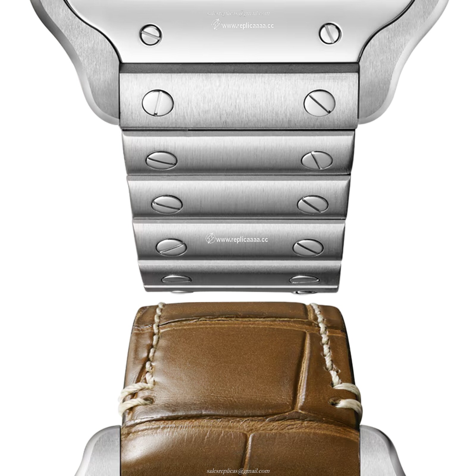 Replica Cartier Santos De Cartier details Medium Model Automatic Winding Steel Case Interchangeable Leather Strap WSSA0065