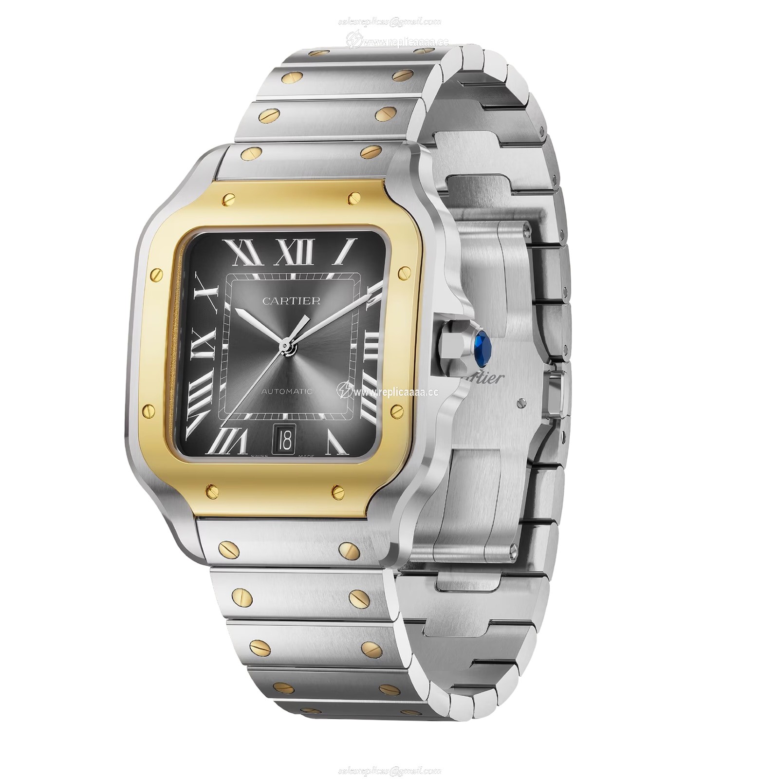Replica Cartier Santos De Cartier details Large Model Automatic Winding Steel Case Yellow Gold Interchangeable Leather Strap W2SA0030 2 Replica Cartier Santos De Cartier details Large Model Automatic Winding Steel Case Yellow Gold Interchangeable Leather Strap W2SA0030