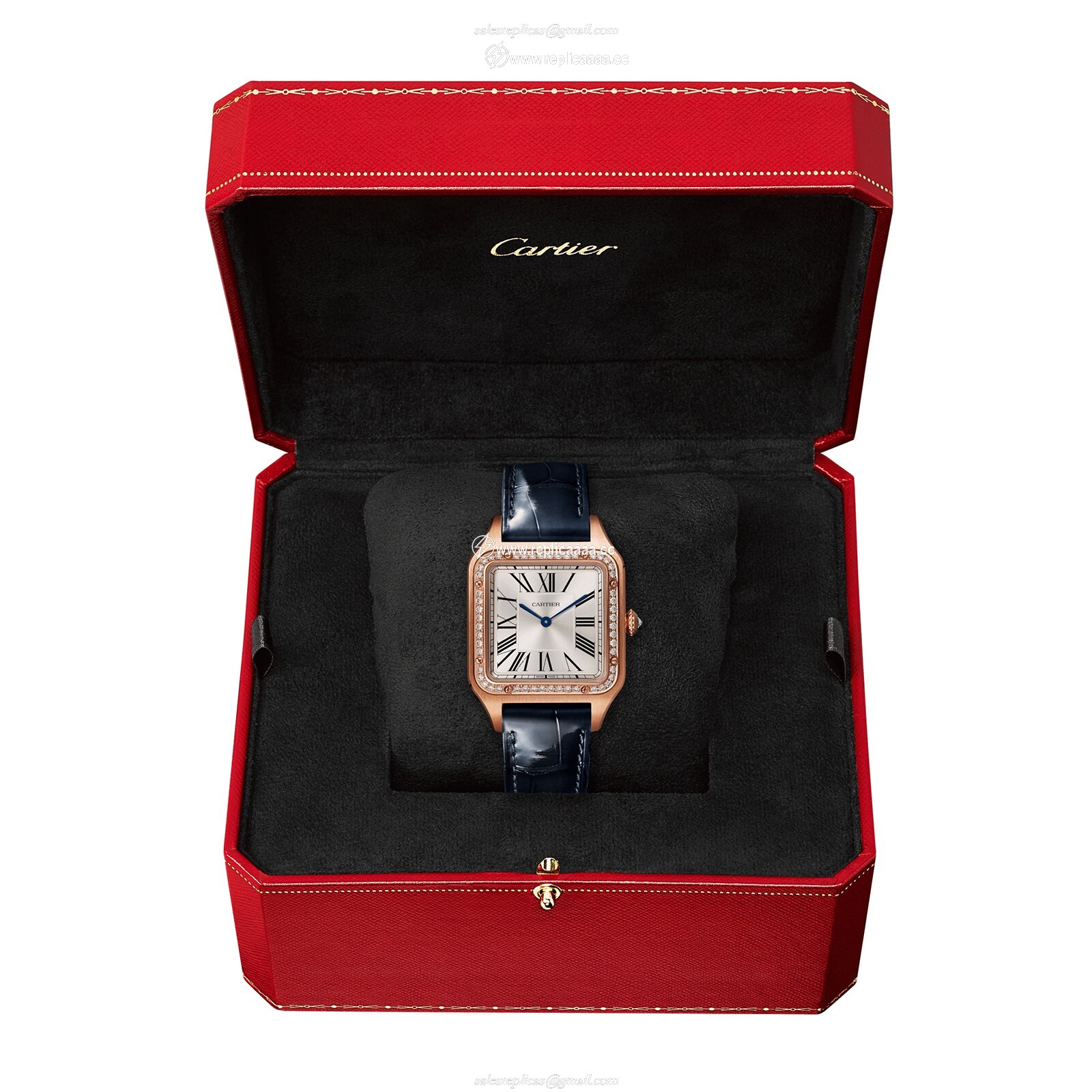 Replica Cartier Santos-Dumont details Large Model Rose Gold Diamonds Leather Strap WJSA0016 2 Replica Cartier Santos-Dumont details Large Model Rose Gold Diamonds Leather Strap WJSA0016