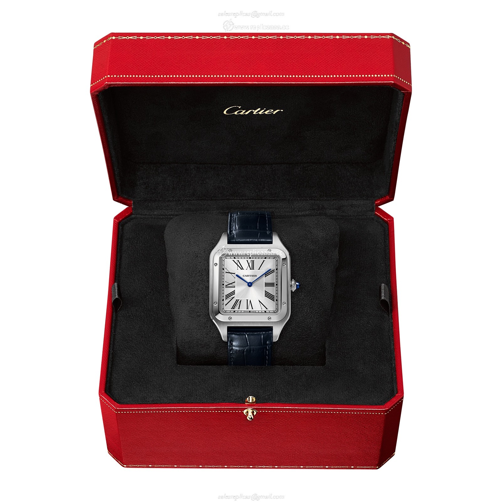 Replica Cartier Santos-Dumont details Extra-Large Model Hand-Wound Mechanical Movement Steel Leather WSSA0032