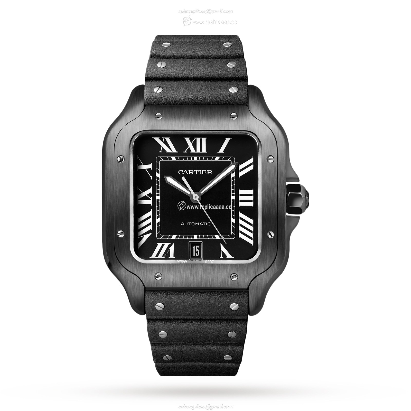 Replica Cartier Santos De Cartier details Large Model Automatic Movement Steel ADLC Interchangeable Rubber And Leather Bracelets WSSA0039