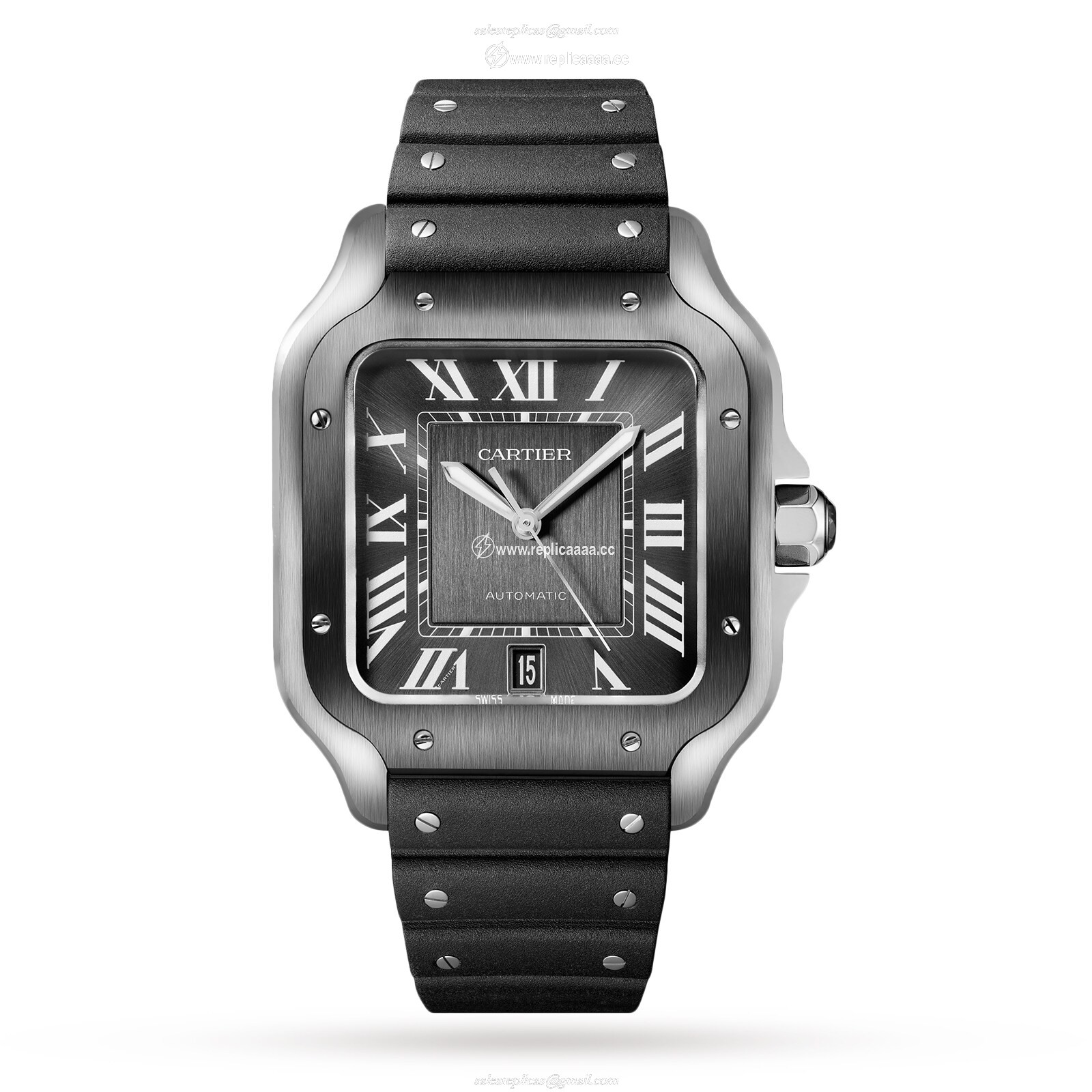 Replica Cartier Santos De Cartier details Large Model Automatic Movement Steel ADLC Interchangeable Metal And Rubber Bracelets WSSA0037 2 Replica Cartier Santos De Cartier details Large Model Automatic Movement Steel ADLC Interchangeable Metal And Rubber Bracelets WSSA0037
