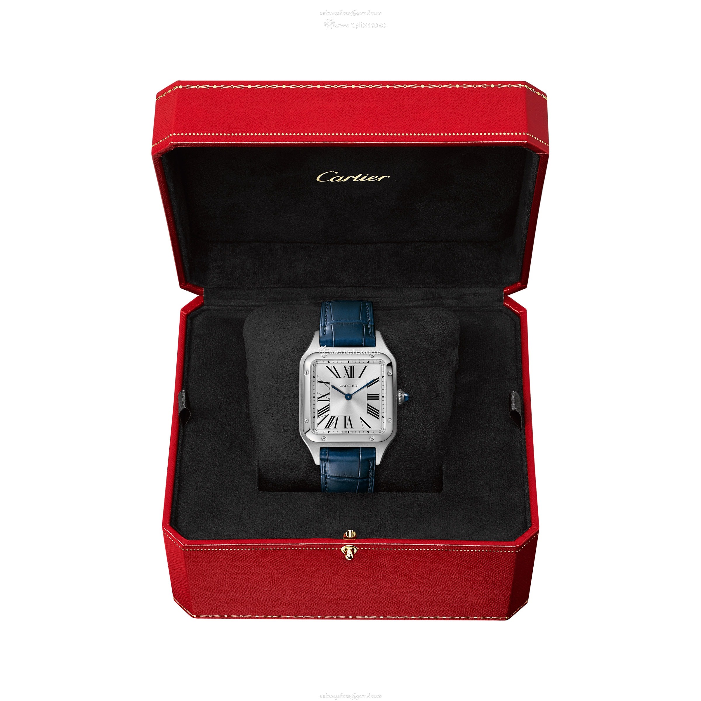 Replica Cartier Santos-Dumont details Large Model Quartz Movement Steel Leather WSSA0022