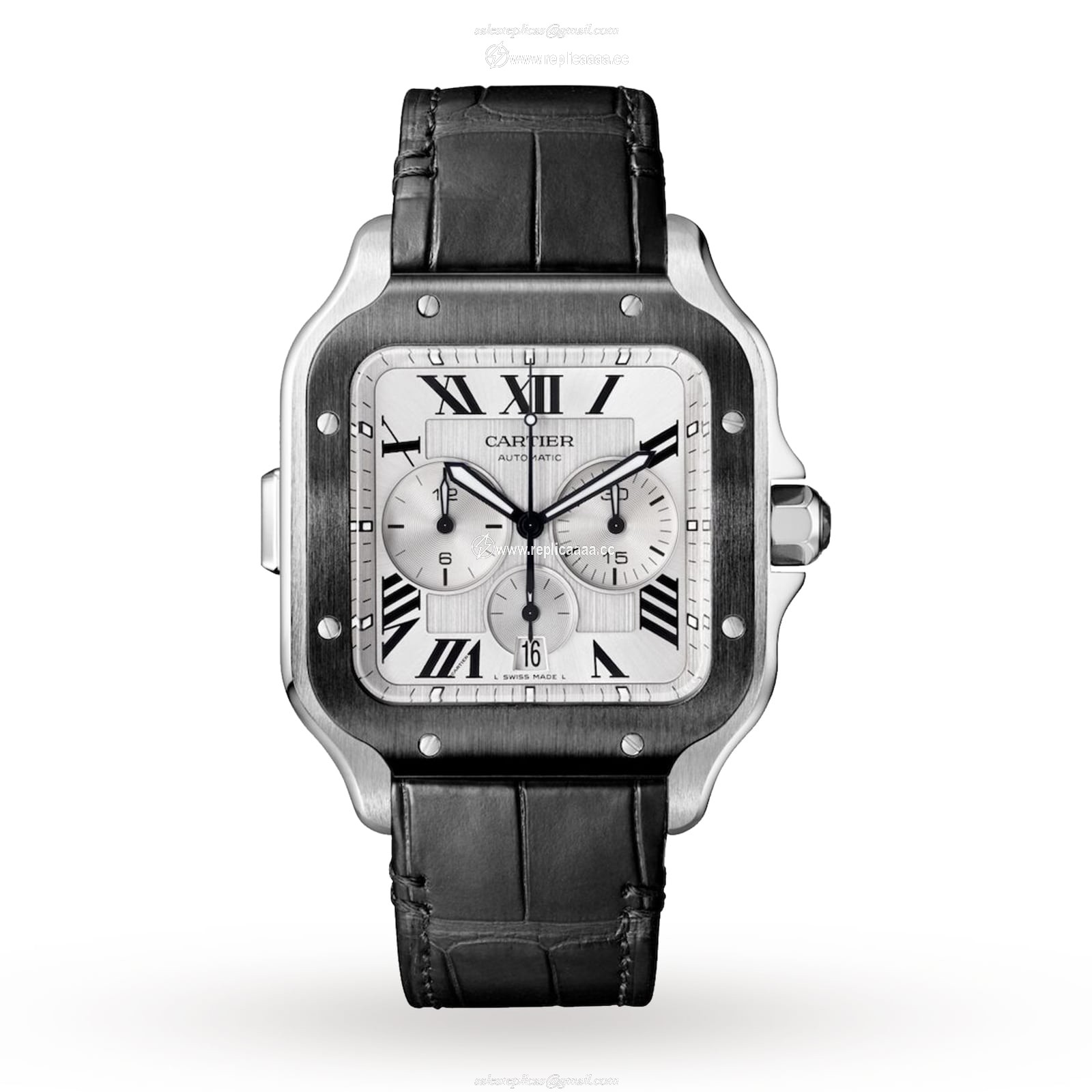 Replica Cartier Santos De Cartier Chronograph details Extra-Large Model Automatic Movement Steel ADLC Interchangeable Rubber And Leather Bracelets WSSA0017 2 Replica Cartier Santos De Cartier Chronograph details Extra-Large Model Automatic Movement Steel ADLC Interchangeable Rubber And Leather Bracelets WSSA0017
