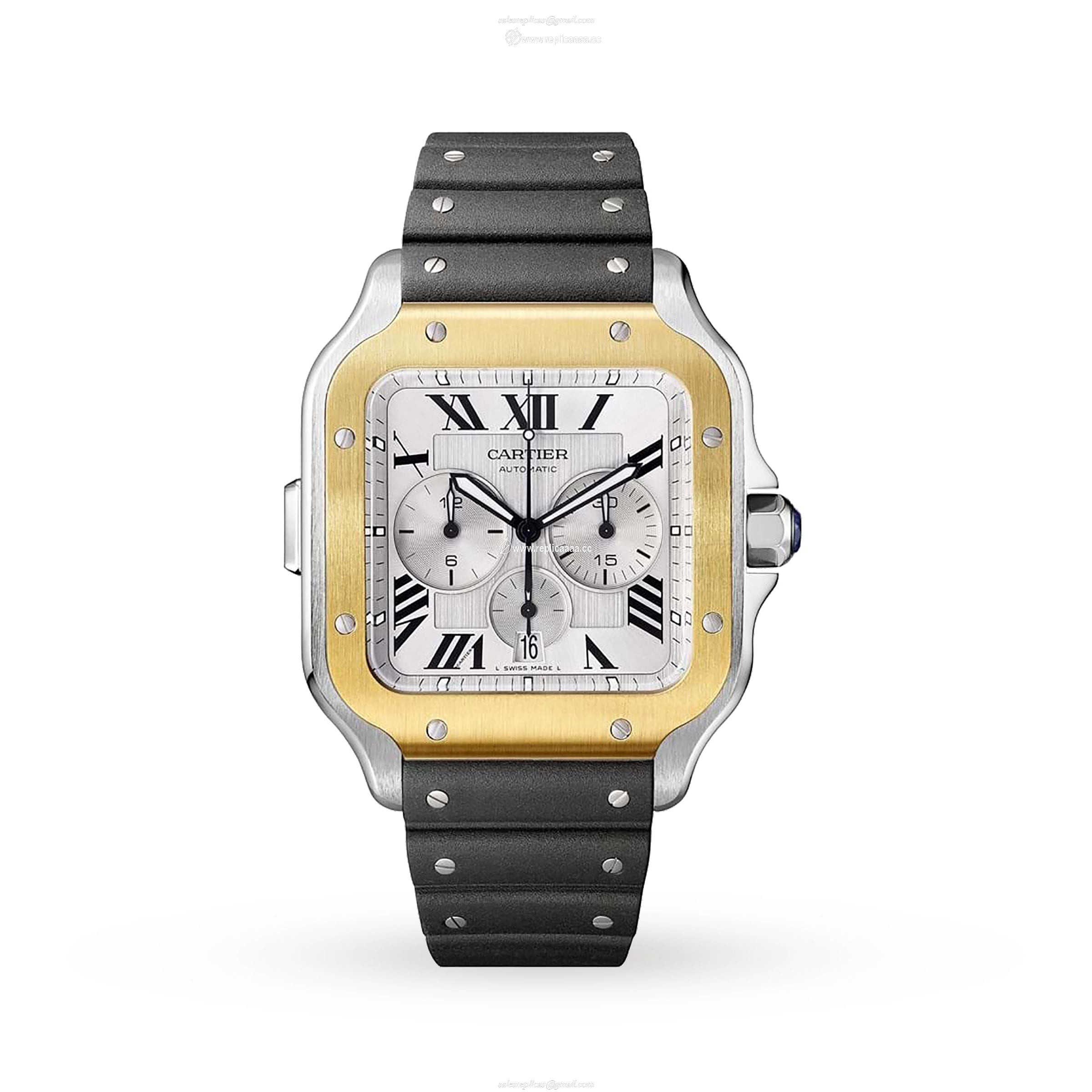 Replica Cartier Santos De Cartier Chronograph details Extra-Large Model Automatic Movement Yellow Gold Steel Interchangeable Metal And Rubber Bracelets W2SA0008 2 Replica Cartier Santos De Cartier Chronograph details Extra-Large Model Automatic Movement Yellow Gold Steel Interchangeable Metal And Rubber Bracelets W2SA0008