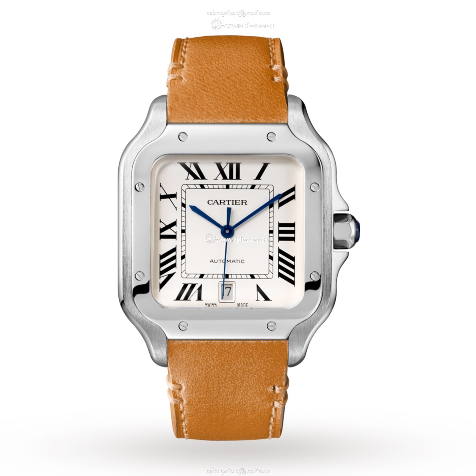 Replica Cartier Santos De Cartier details Large Model Automatic Movement Steel Interchangeable Metal And Leather Bracelets WSSA0018