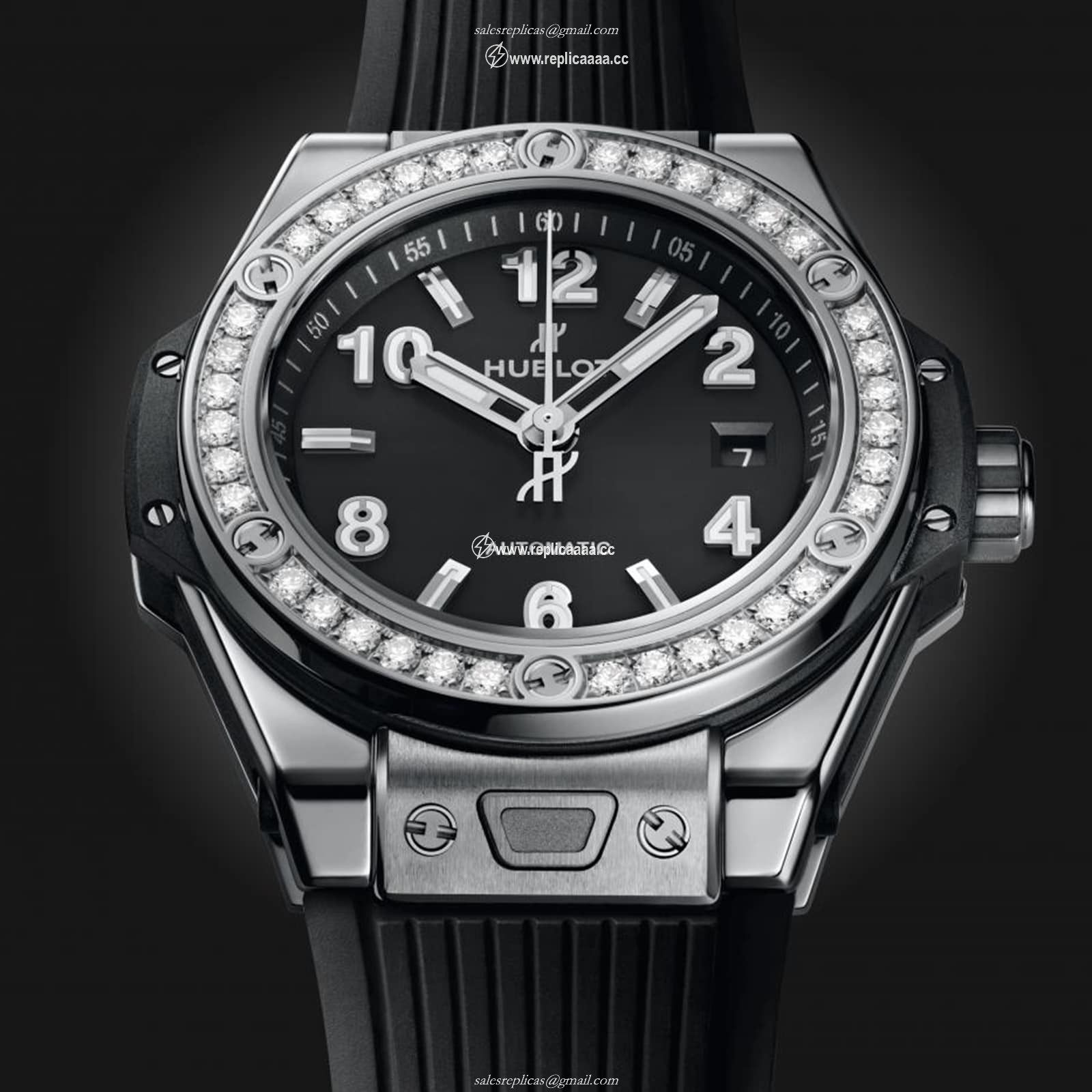 Replica Hublot Big Bang One Click Steel Diamonds 33mm details 485.SX.1170.RX.1204 2 Replica Hublot Big Bang One Click Steel Diamonds 33mm details 485.SX.1170.RX.1204