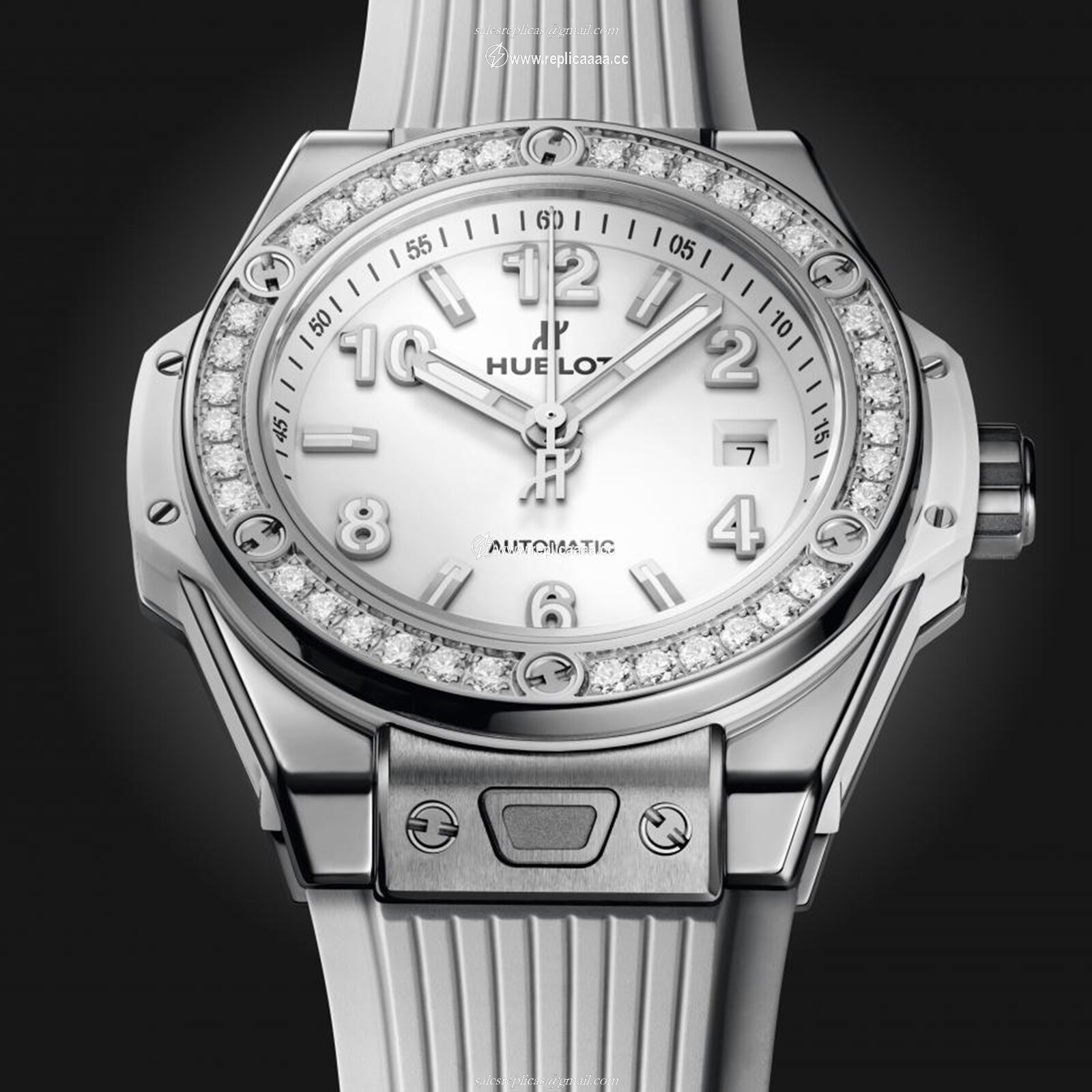 Replica Hublot Big Bang One Click Steel White Diamonds 33mm details 485.SE.2010.RW.1204