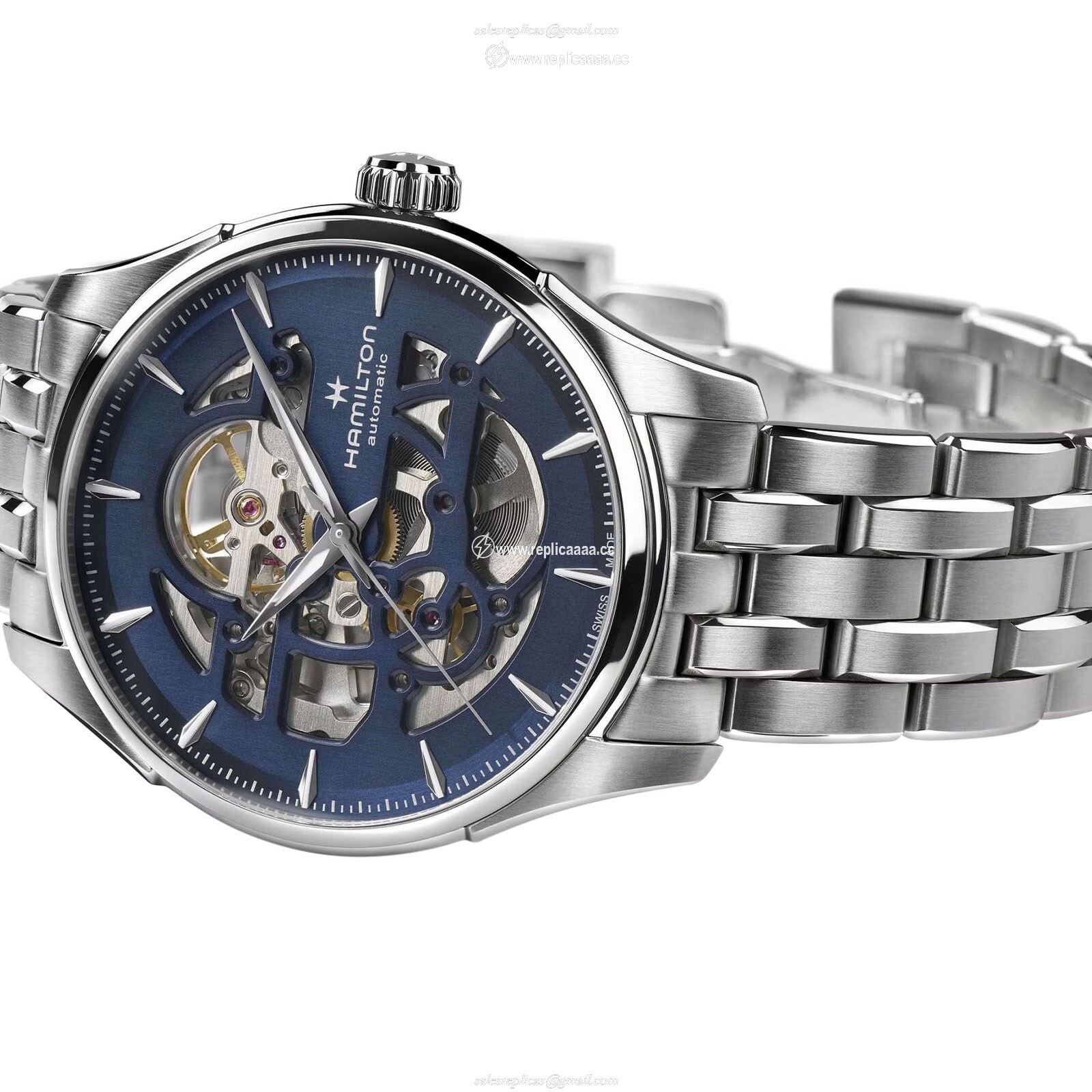 Replica Hamilton Jazzmaster Skeleton Automatic 40mm Mens details Navy H42535141