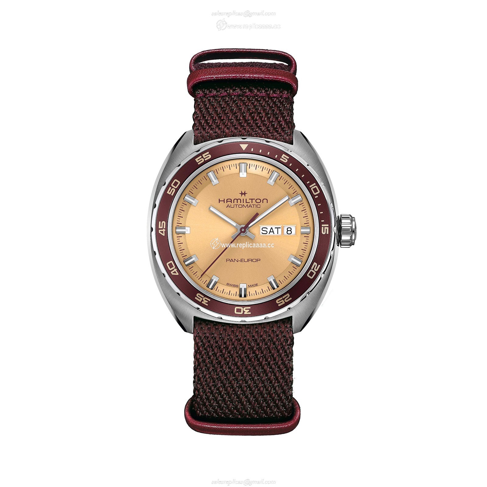 Replica Hamilton American Classic Pan Europ Day Date Automatic 42mm Mens details Beige H35435820 2 Replica Hamilton American Classic Pan Europ Day Date Automatic 42mm Mens details Beige H35435820