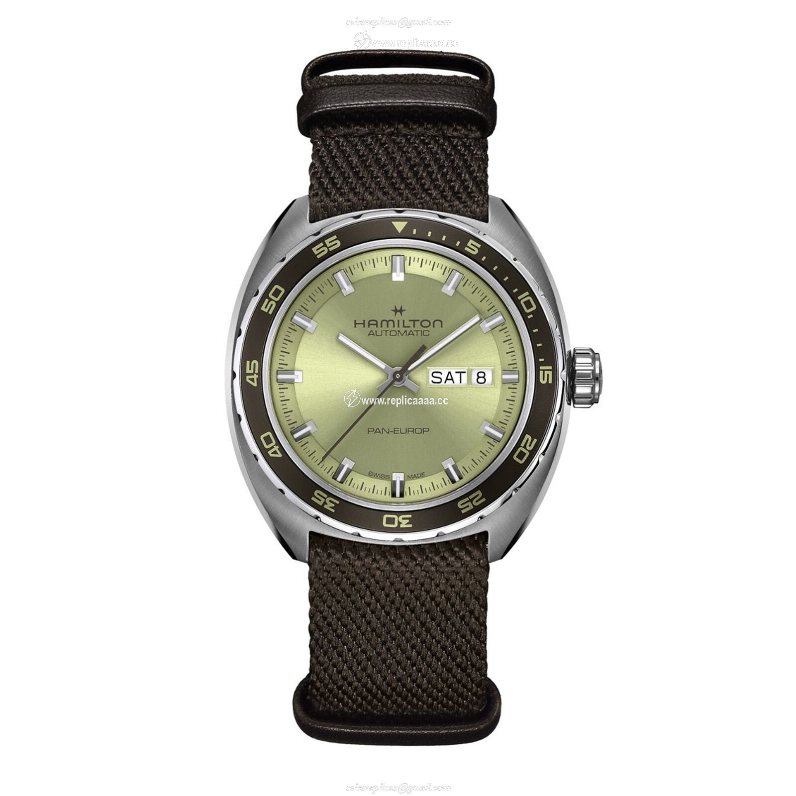 Replica Hamilton American Classic Pan Europ Day Date Automatic 42mm Mens details Green H35445860 2 Replica Hamilton American Classic Pan Europ Day Date Automatic 42mm Mens details Green H35445860