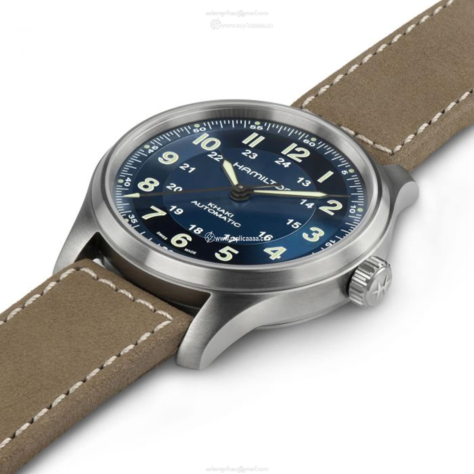 Replica Hamilton Khaki Field Titanium Blue Dial Brown Strap 42mm H70545540 2 Replica Hamilton Khaki Field Titanium Blue Dial Brown Strap 42mm H70545540