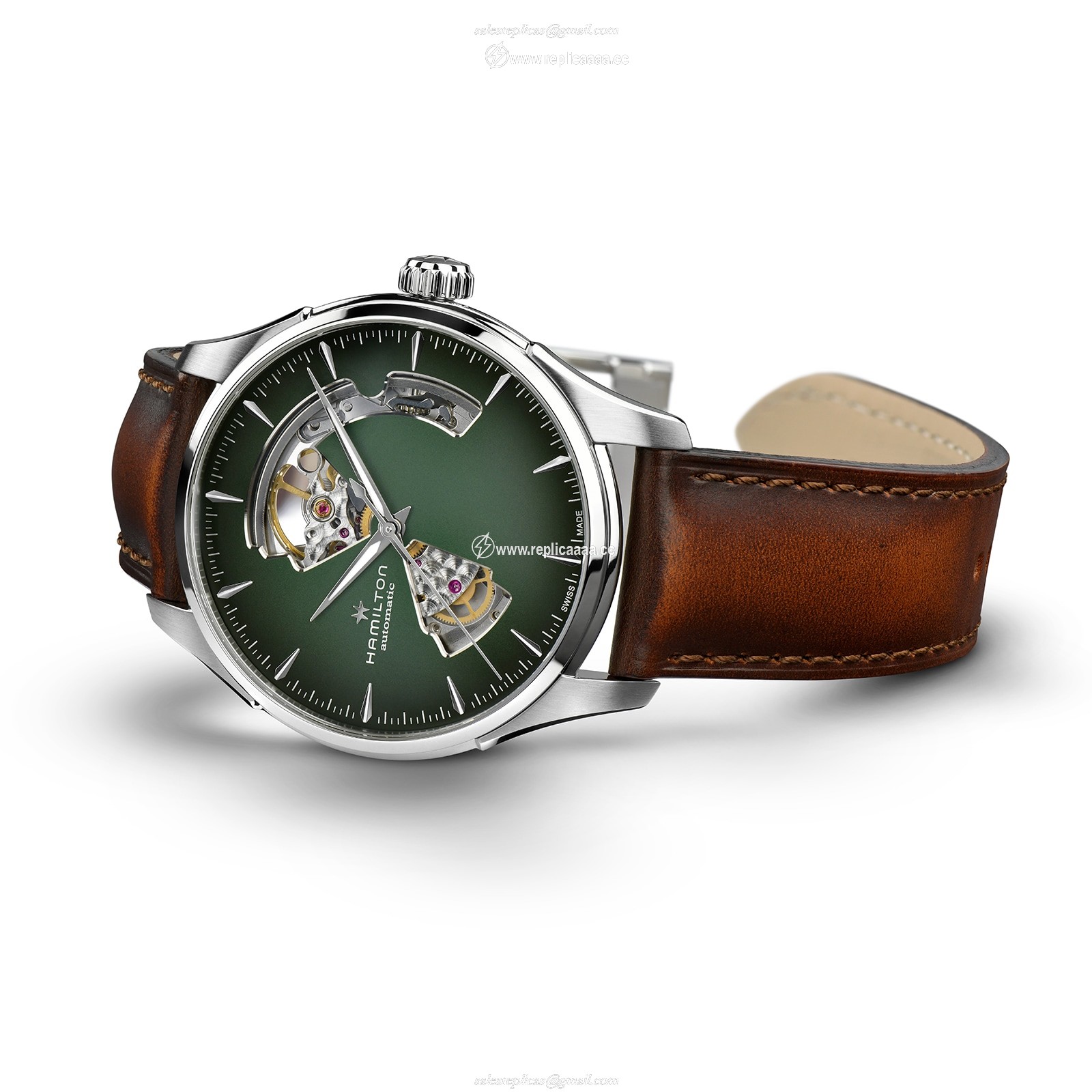 Replica Hamilton Jazzmaster Open Heart 40mm Mens details Green H32675560