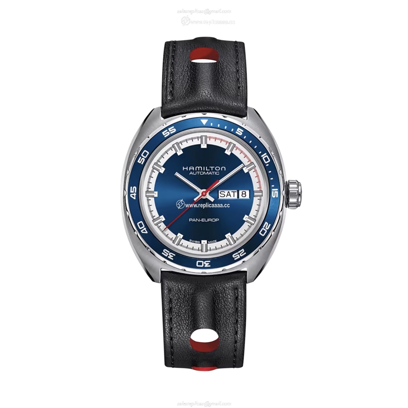 Replica Hamilton American Classic Pan Europ Day Date Auto 42mm Mens details Blue Interchangeable strap H35405741 2 Replica Hamilton American Classic Pan Europ Day Date Auto 42mm Mens details Blue Interchangeable strap H35405741