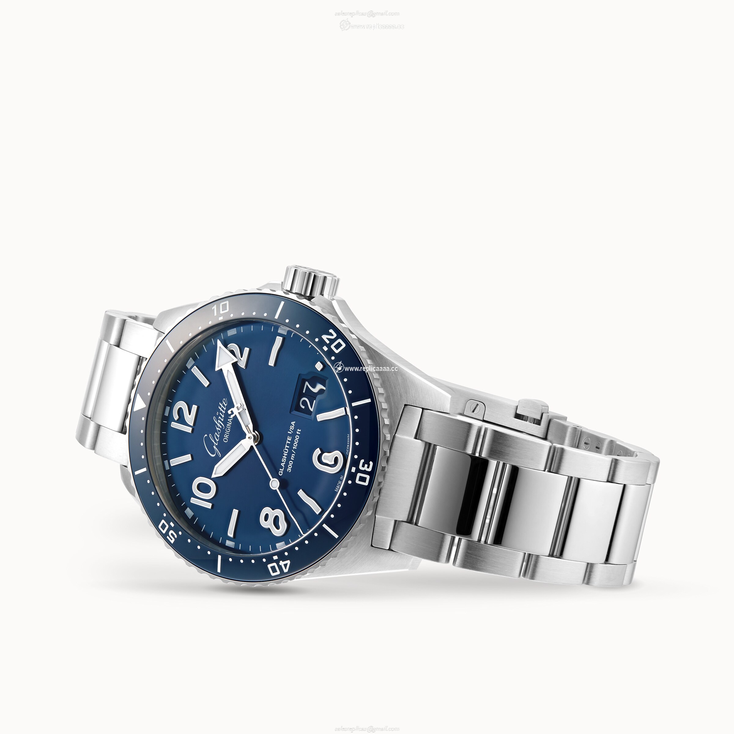 Replica Glashutte Original SeaQ Panorama Date 43.2mm Mens details Blue 1-36-13-02-81-70
