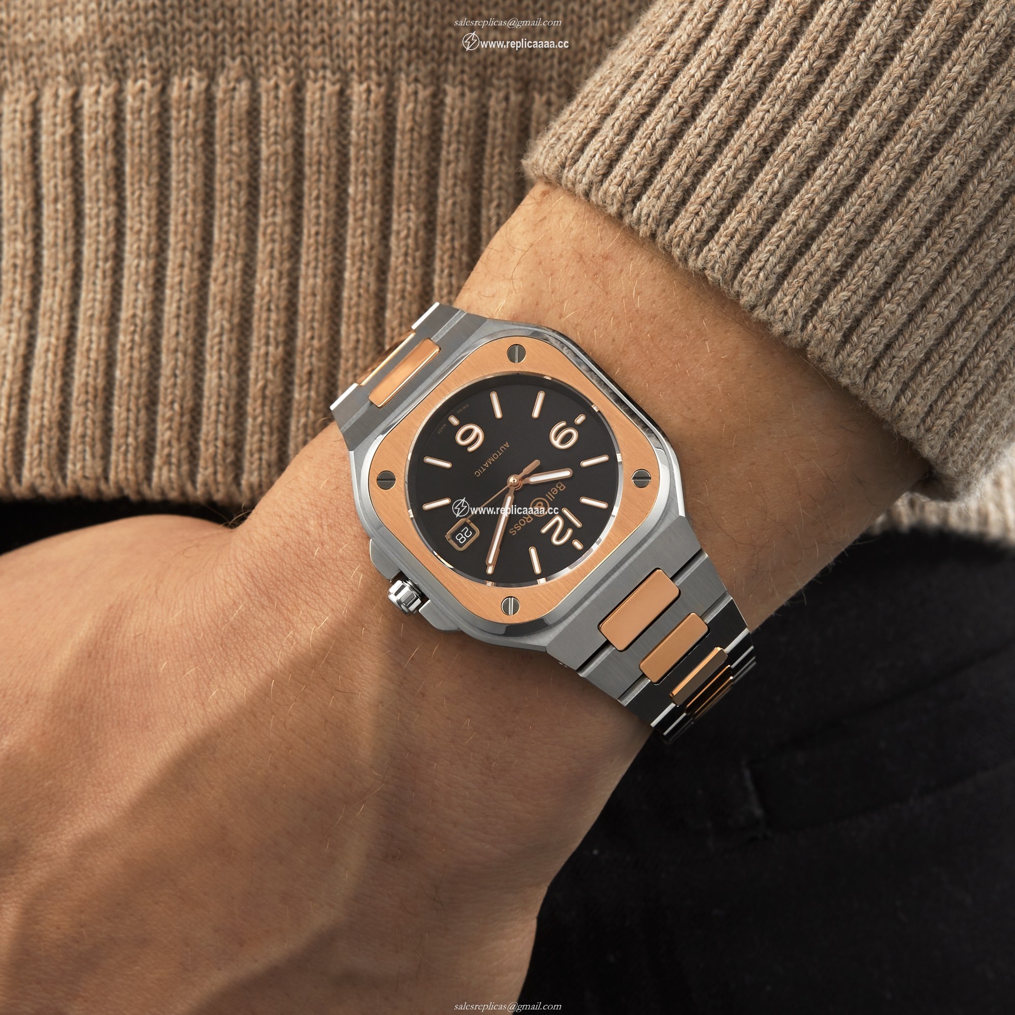 Replica Bell & Ross BR 05 BLACK STEEL GOLD 40mm BR05A-BL-STPG/SSG 2 Replica Bell & Ross BR 05 BLACK STEEL GOLD 40mm BR05A-BL-STPG/SSG