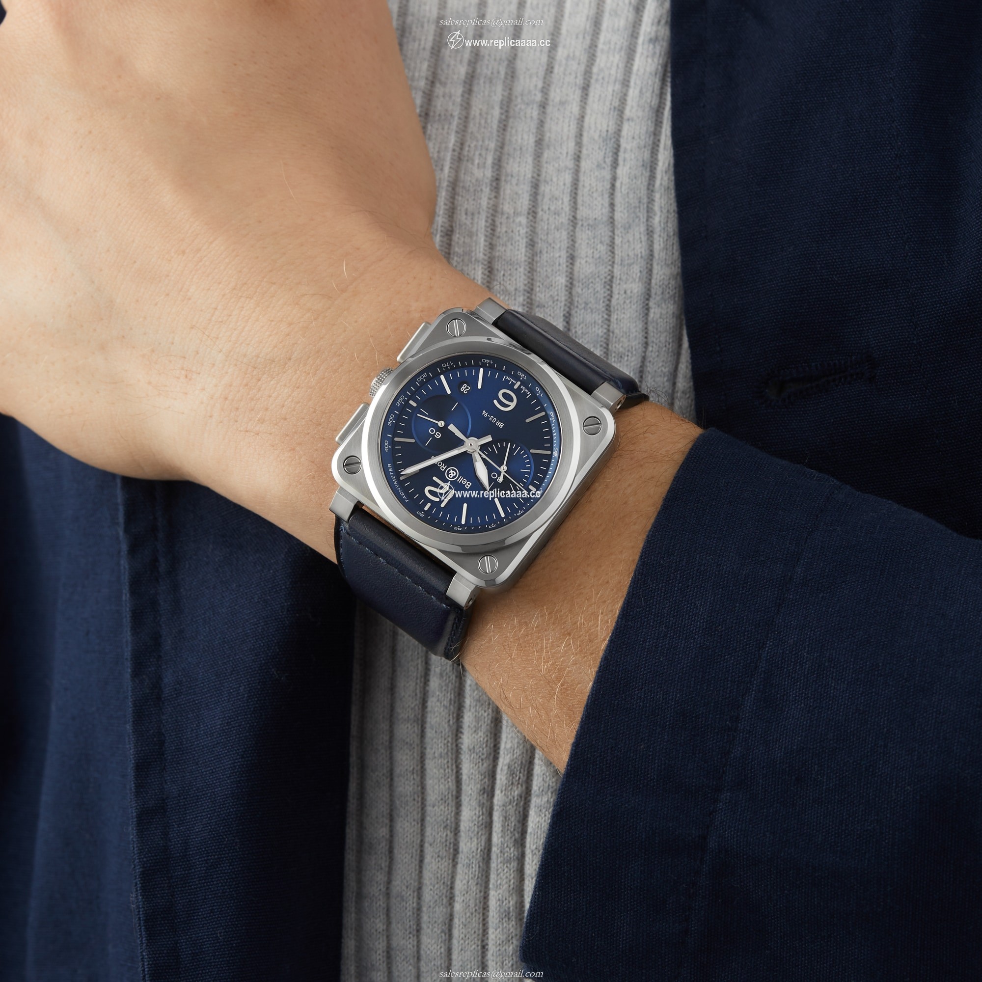 Replica Bell & Ross BR 03-94 BLUE STEEL 42mm BR0394-BLU-ST/SCA 2 Replica Bell & Ross BR 03-94 BLUE STEEL 42mm BR0394-BLU-ST/SCA