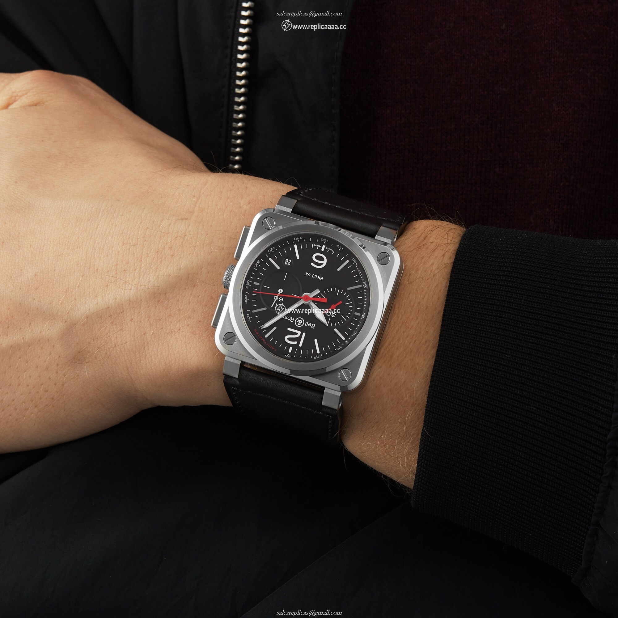 Replica Bell & Ross BR 03-94 BLACK STEEL 42mm BR0394-BLC-ST/SCA 2 Replica Bell & Ross BR 03-94 BLACK STEEL 42mm BR0394-BLC-ST/SCA