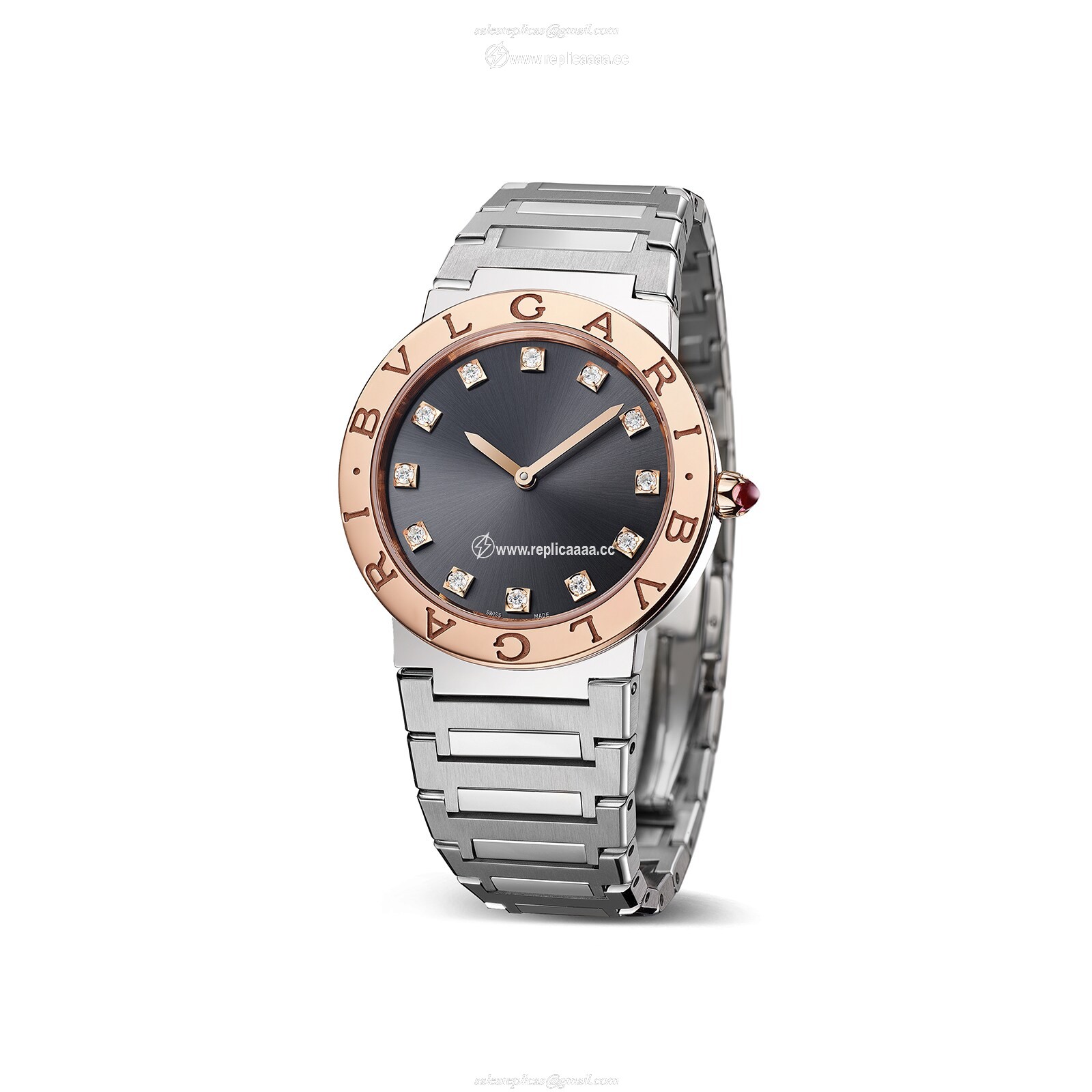 Replica Bvlgari Stainless Steel and 18k Rose Gold Bvlgari Bvlgari 33mm Black Dial Ladies details 103757 2 Replica Bvlgari Stainless Steel and 18k Rose Gold Bvlgari Bvlgari 33mm Black Dial Ladies details 103757