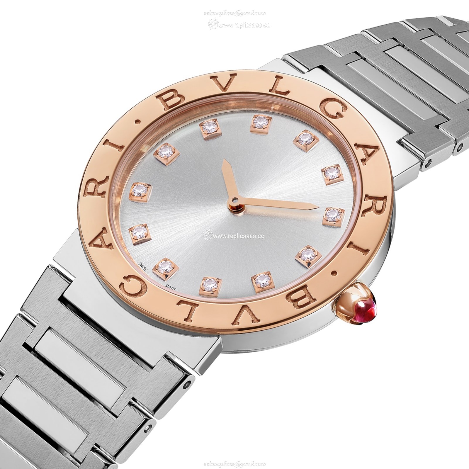 Replica Bvlgari Bvlgari Bvlgari 33mm Grey Diamond Dot Dial Ladies details - Stainless Steel and 18k Rose Gold 103577 2 Replica Bvlgari Bvlgari Bvlgari 33mm Grey Diamond Dot Dial Ladies details - Stainless Steel and 18k Rose Gold 103577