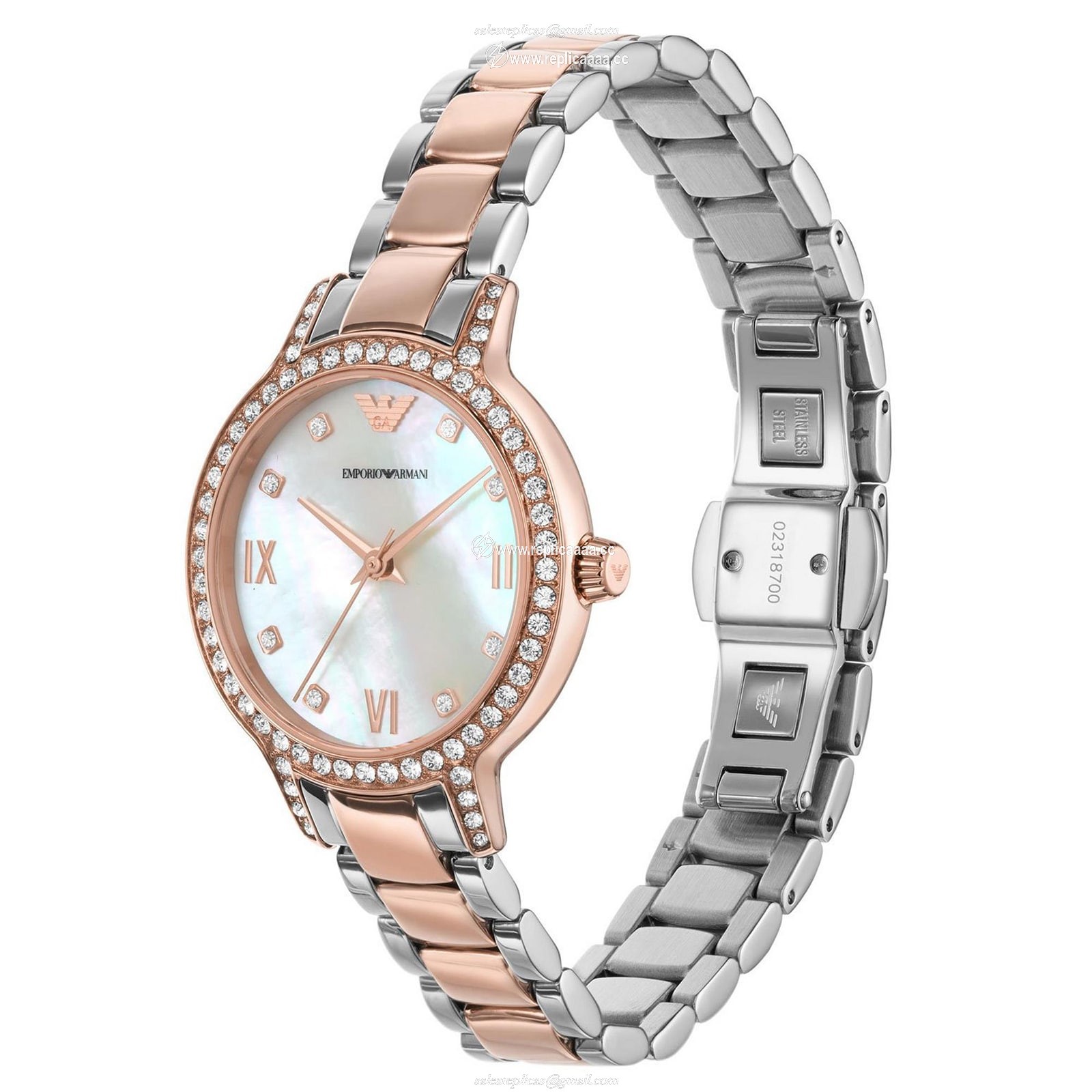 Replica Emporio Armani Ladies Cleo Mother of Pearl Steel details 32mm AR11499 2 Replica Emporio Armani Ladies Cleo Mother of Pearl Steel details 32mm AR11499