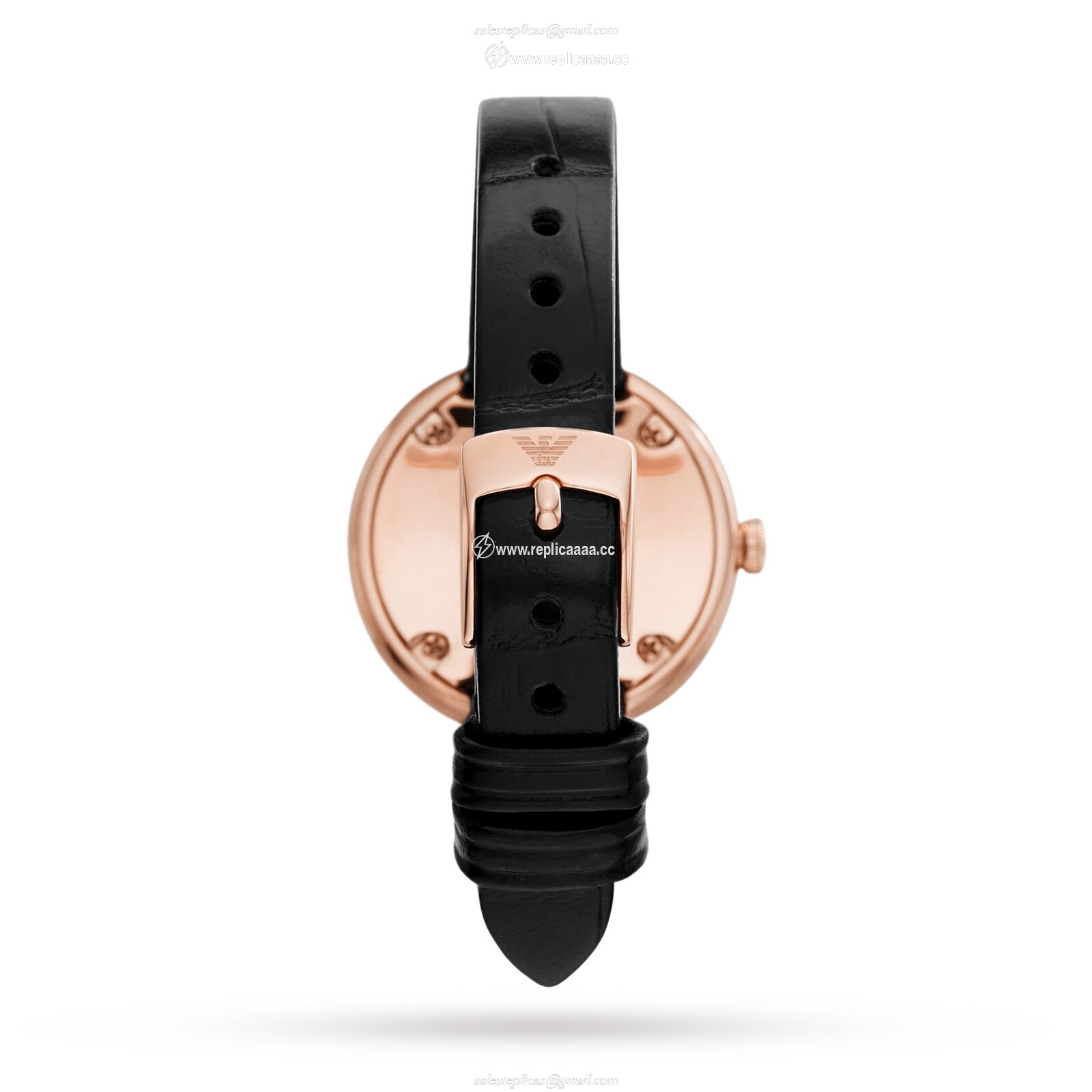 Replica Emporio Armani Ladies Black Leather details AR11356