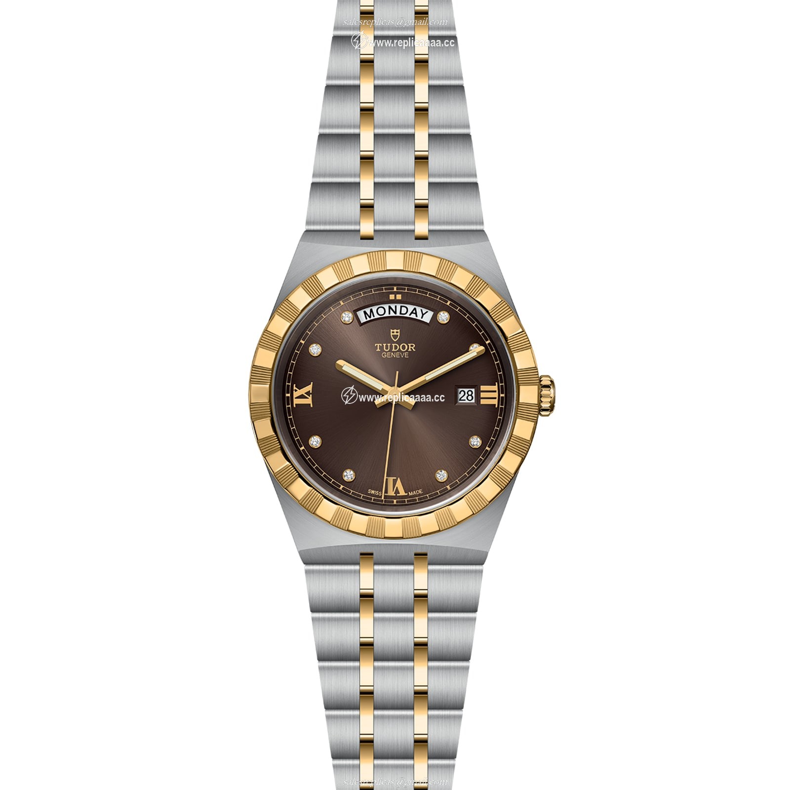 Replica Tudor Royal S G 41mm Steel Case Diamond-Set Chocolate Dial M28603-0008
