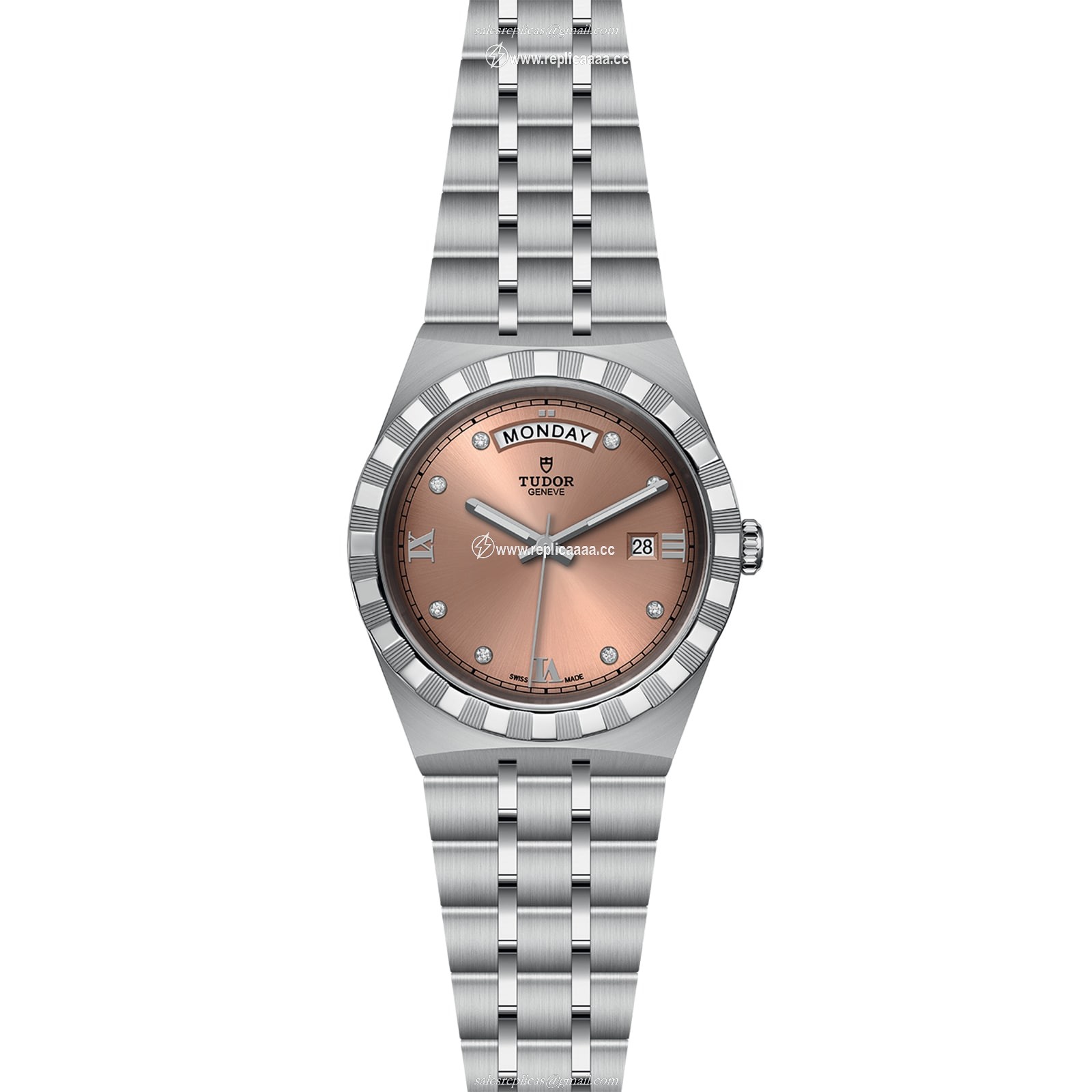 Replica Tudor Royal 41mm Steel Case Diamond-Set Salmon Dial M28600-0011