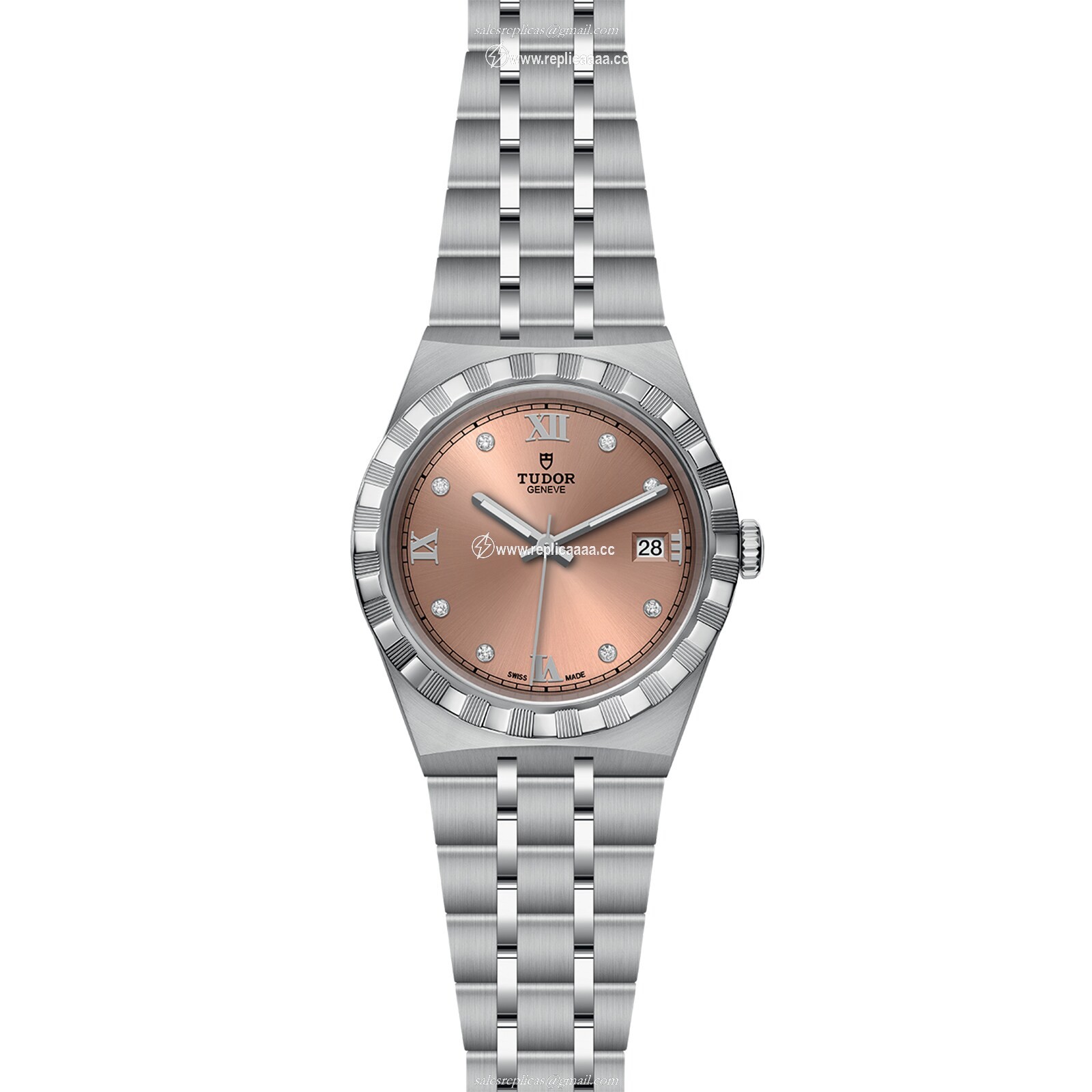 Replica Tudor Royal 38mm Steel Case Diamond-Set Salmon Dial M28500-0009 2 Replica Tudor Royal 38mm Steel Case Diamond-Set Salmon Dial M28500-0009