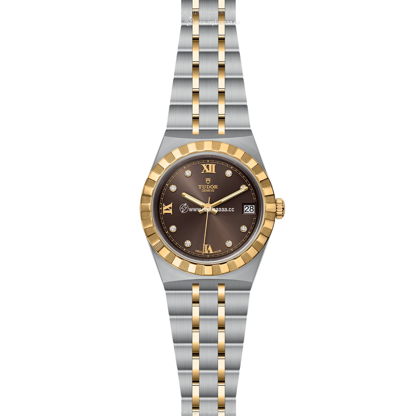 Replica Tudor Royal S G 34mm Steel Case Diamond-Set Chocolate Dial M28403-0009 2 Replica Tudor Royal S G 34mm Steel Case Diamond-Set Chocolate Dial M28403-0009