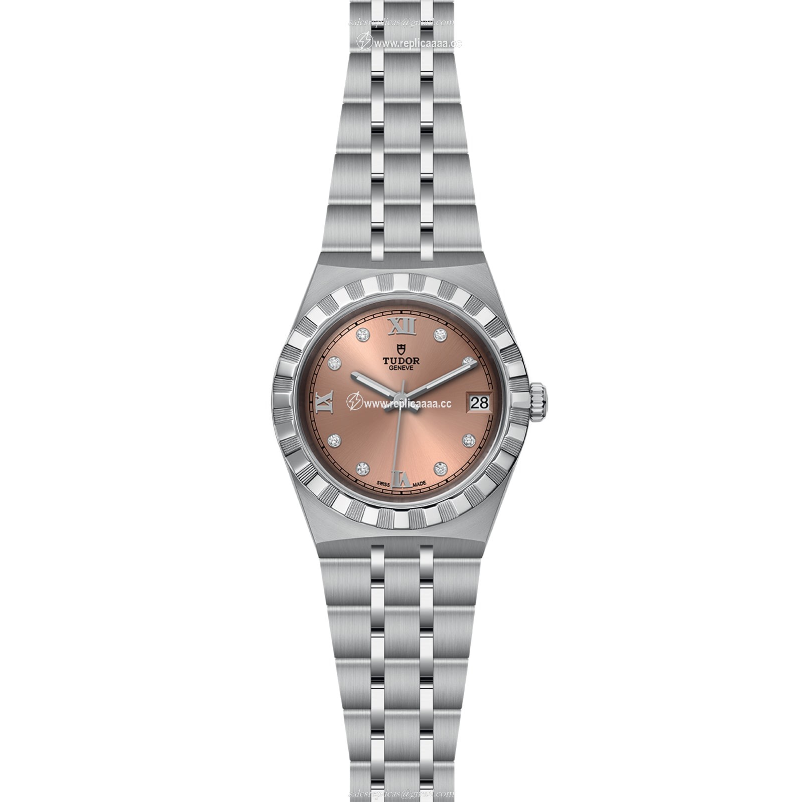Replica Tudor Royal 34mm Steel Case Diamond-Set Salmon Dial M28400-0011 2 Replica Tudor Royal 34mm Steel Case Diamond-Set Salmon Dial M28400-0011