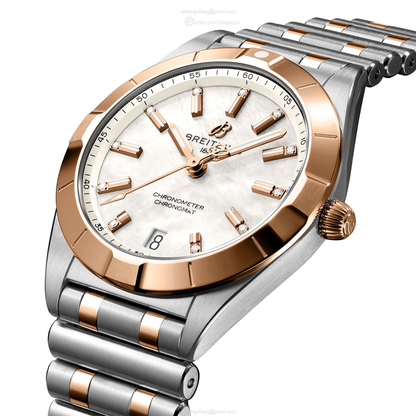 Replica Breitling Chronomat 32 Stainless Steel 18k Red Gold details U77310101A2U1 2 Replica Breitling Chronomat 32 Stainless Steel 18k Red Gold details U77310101A2U1