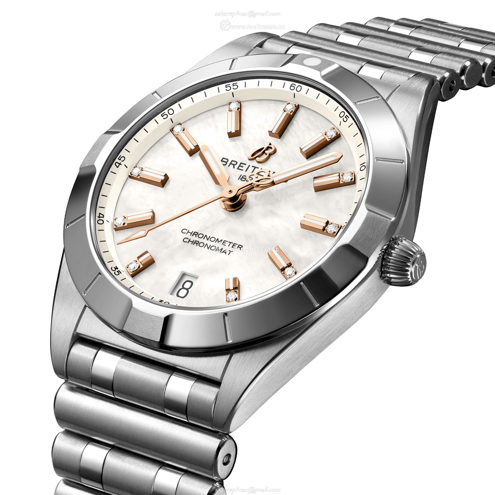 Replica Breitling Chronomat 32 Stainless Steel Mother of Pearl details A77310101A4A1 2 Replica Breitling Chronomat 32 Stainless Steel Mother of Pearl details A77310101A4A1
