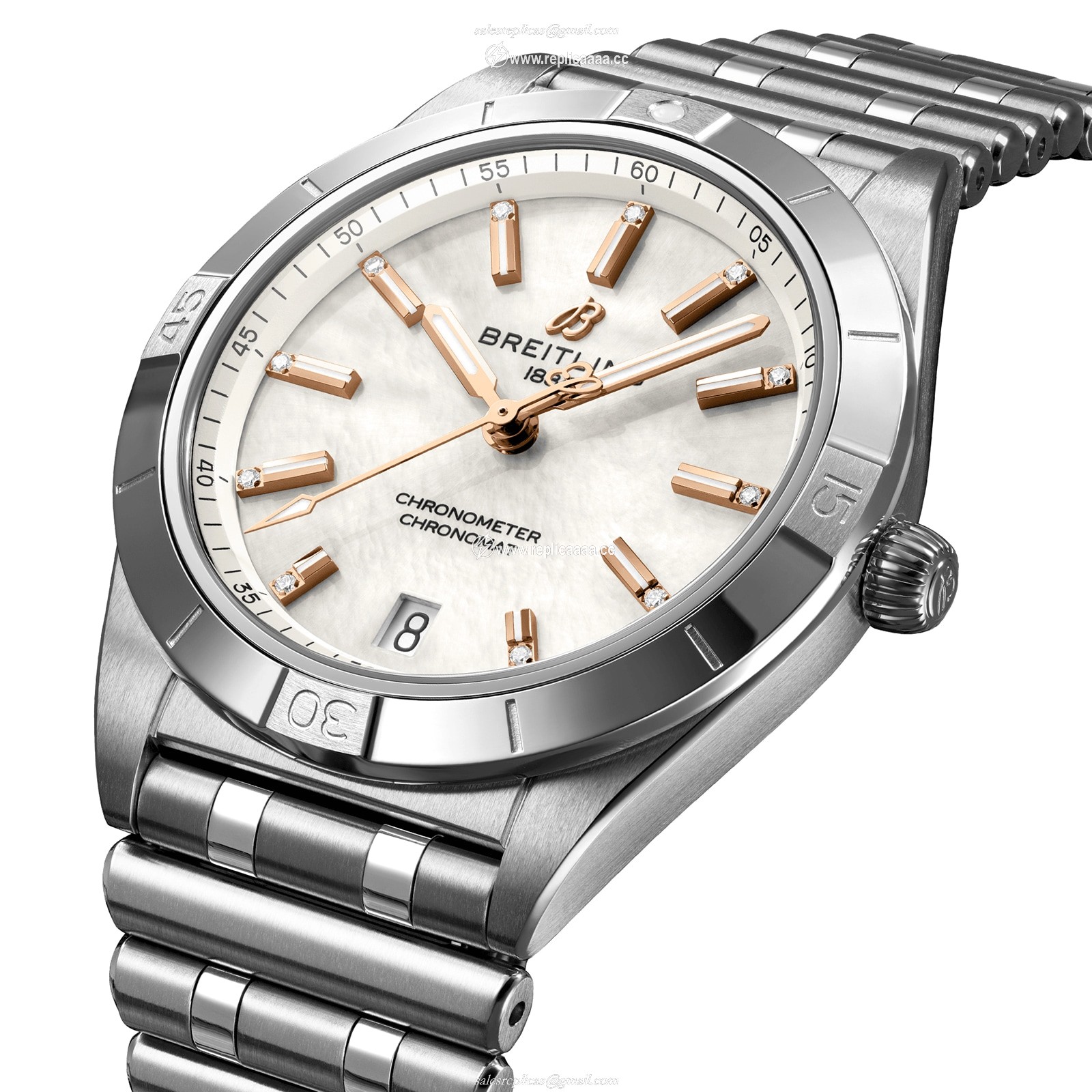 Replica Breitling Chronomat Automatic 36 Stainless Steel Mother of Pearl details A10380101A4A1 2 Replica Breitling Chronomat Automatic 36 Stainless Steel Mother of Pearl details A10380101A4A1