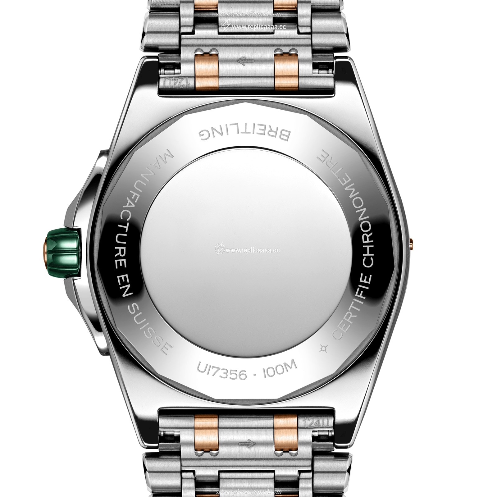 Replica Breitling Super Chronomat Automatic 38 Green Stainless Steel 18ct Rose Gold details U17356531L1U1 2 Replica Breitling Super Chronomat Automatic 38 Green Stainless Steel 18ct Rose Gold details U17356531L1U1