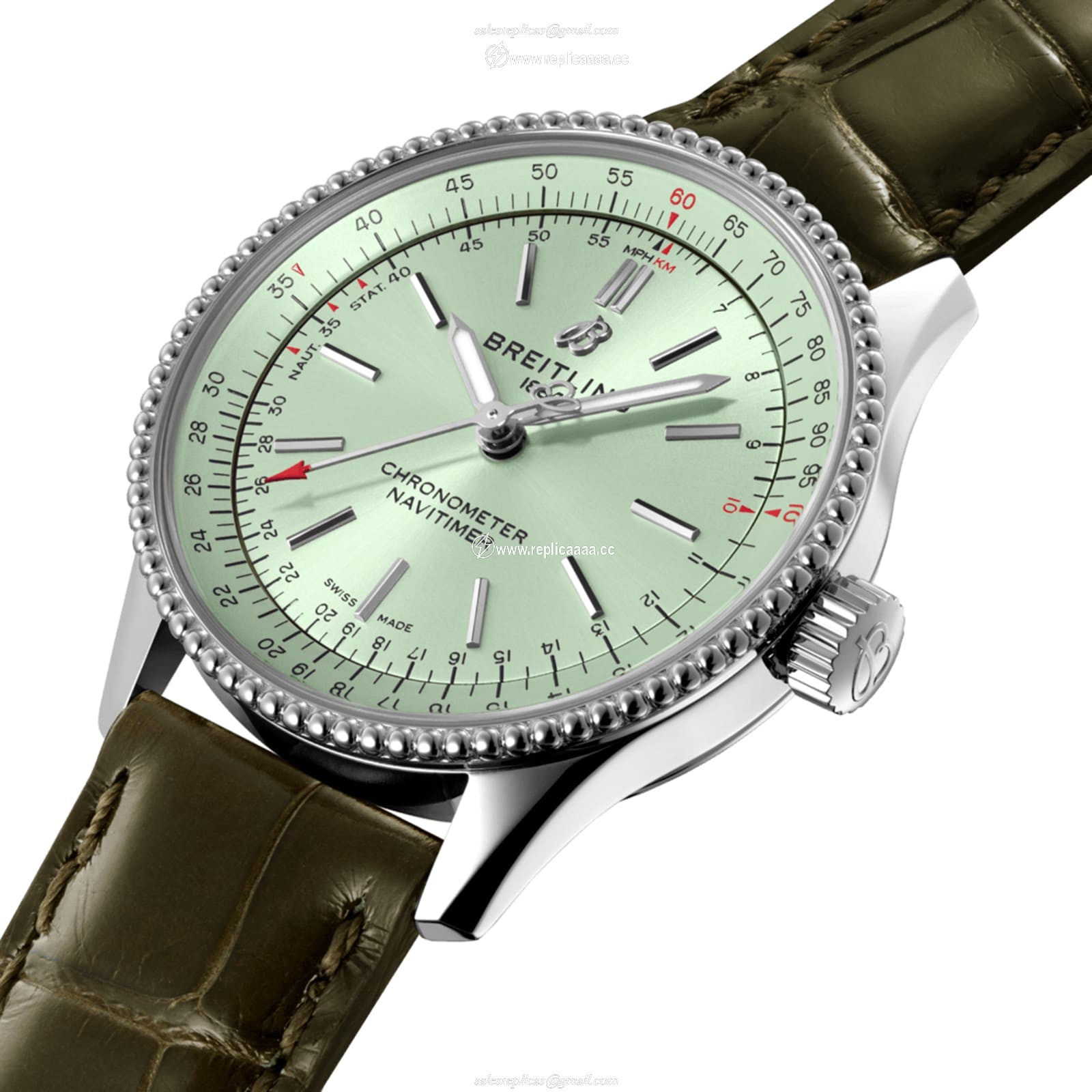 Replica Breitling Navitimer Automatic 35 Stainless Steel Leather Strap - Mint details A17395361L1P2 2 Replica Breitling Navitimer Automatic 35 Stainless Steel Leather Strap - Mint details A17395361L1P2