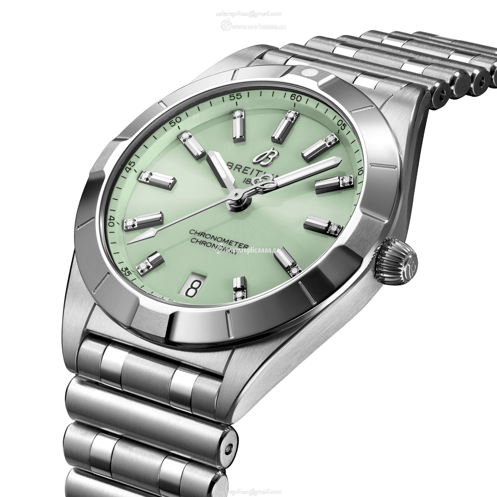 Replica Breitling Chronomat 32 Stainless Steel - Mint Green details A77310101L1A1 2 Replica Breitling Chronomat 32 Stainless Steel - Mint Green details A77310101L1A1