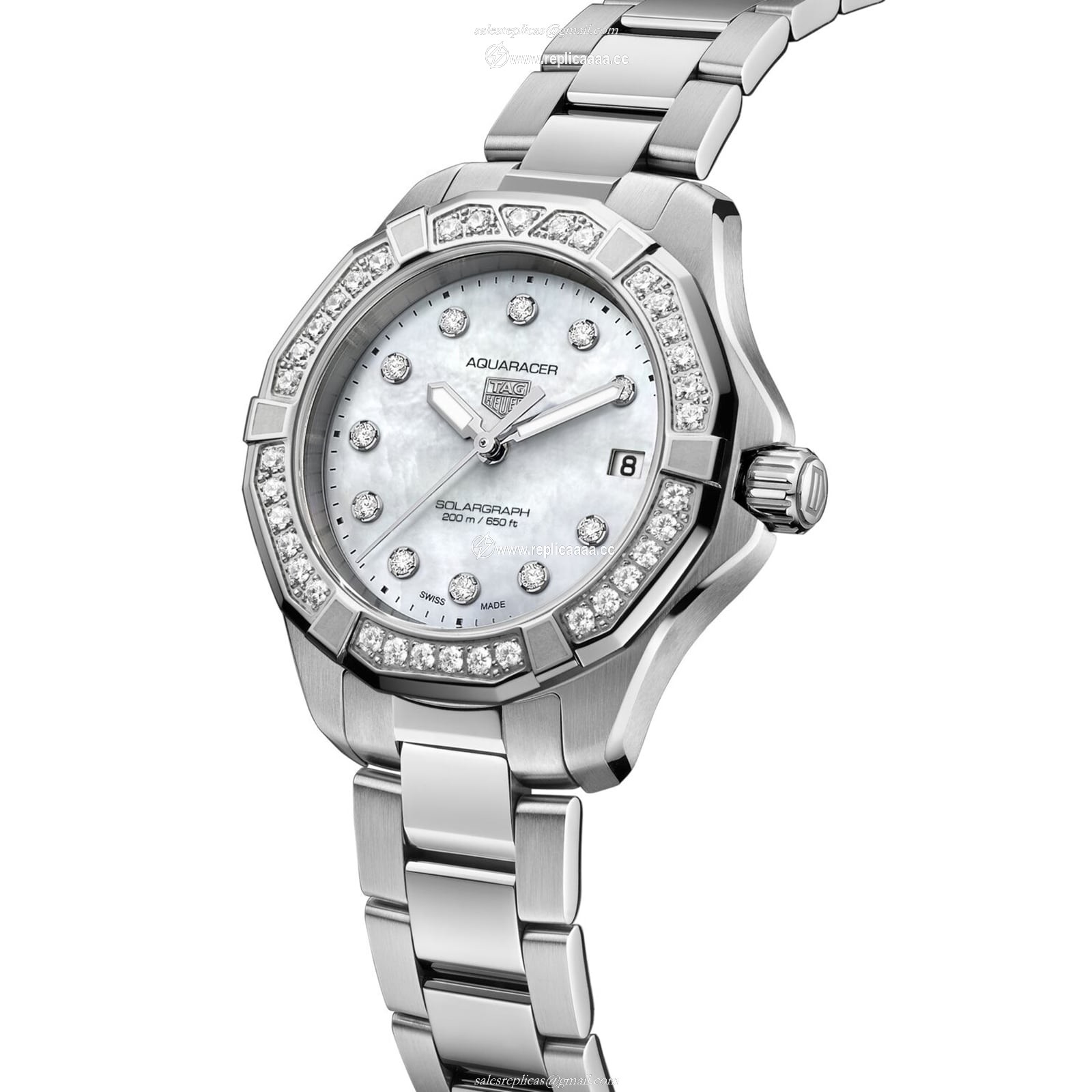 Replica TAG Heuer Aquaracer Professional 200 Solargraph 34mm Ladies details Mother Of Pearl Diamonds WBP1314.BA0005 2 Replica TAG Heuer Aquaracer Professional 200 Solargraph 34mm Ladies details Mother Of Pearl Diamonds WBP1314.BA0005