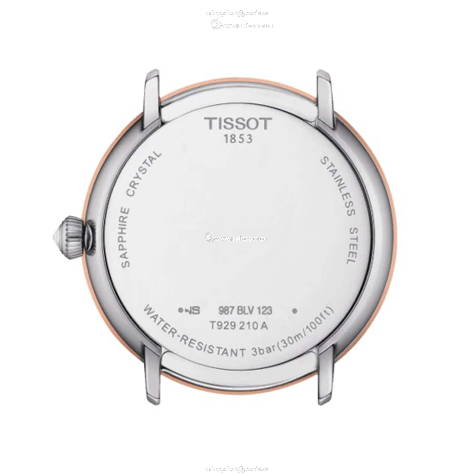 Replica Tissot T-Gold Glendora 18K Gold 33mm Ladies details Blue T9292104104600