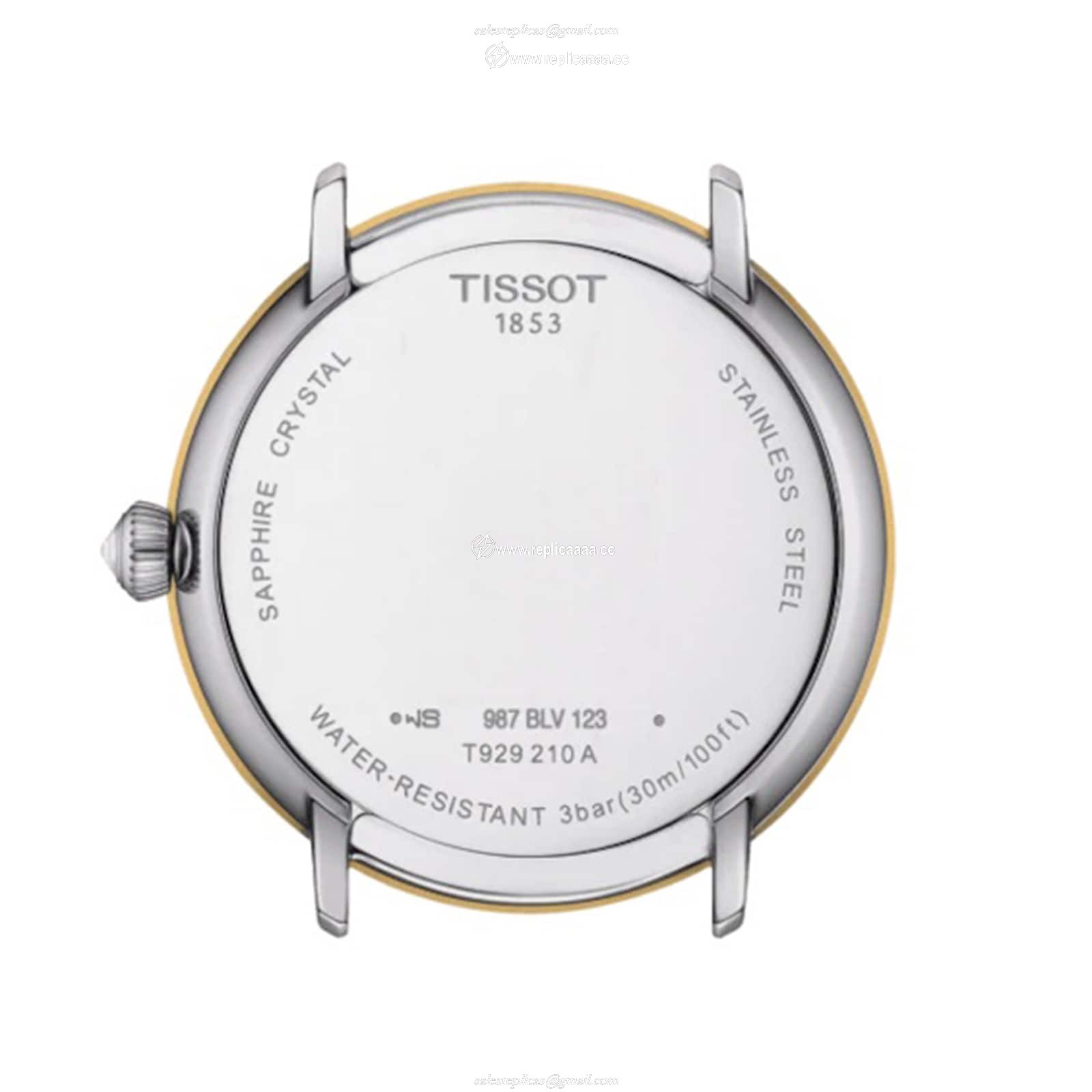Replica Tissot T-Gold Glendora 18K Gold 33mm Ladies details Mother Of Pearl T9292104111601