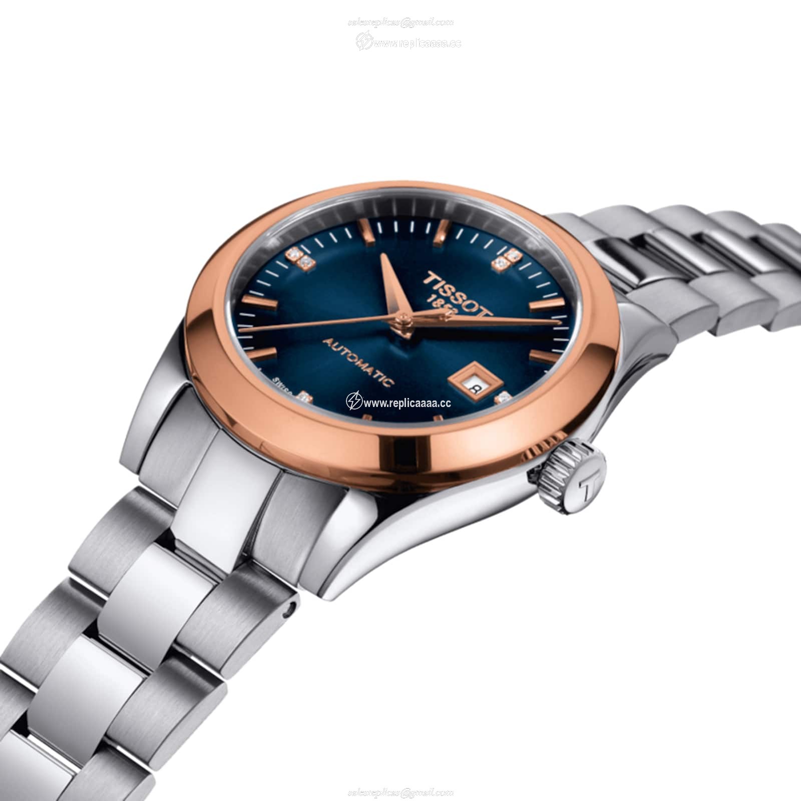 Replica Tissot T-My Lady Automatic 18K Gold bezel 29mm Ladies details Blue T9300074104600 2 Replica Tissot T-My Lady Automatic 18K Gold bezel 29mm Ladies details Blue T9300074104600