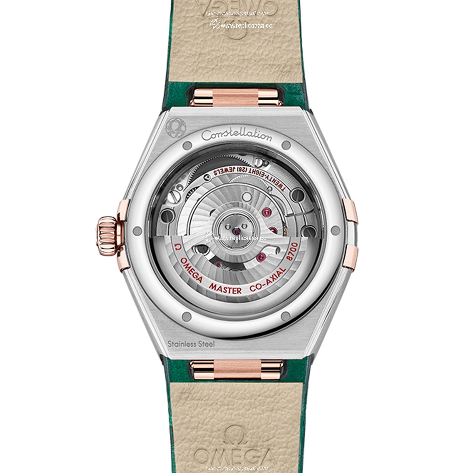 Replica Omega Constellation Co-Axial Master Chronometer 29mm Ladies details Green O13123292099001