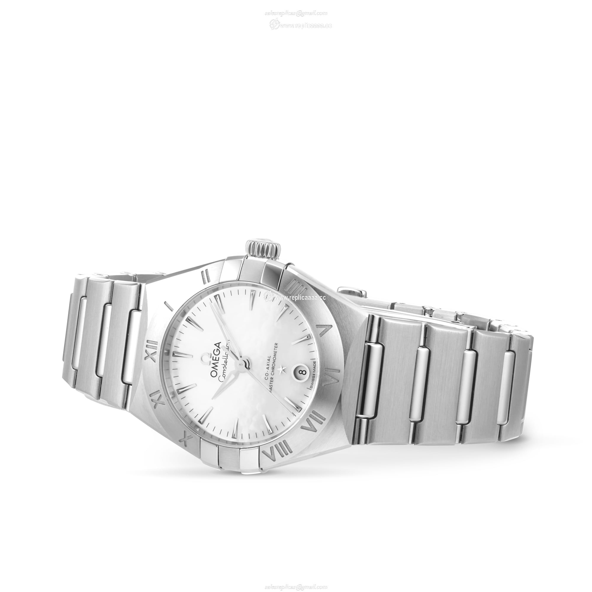Replica Omega Constellation 29mm Steel on Steel Ladies details O13110292005001