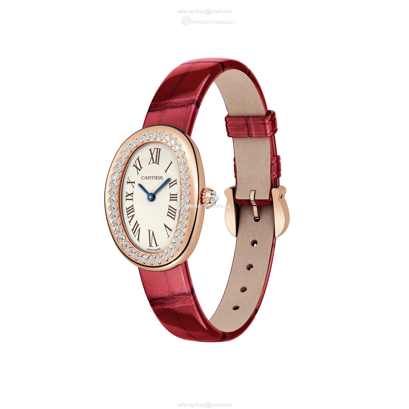 Replica Cartier Baignoire de Cartier details Small model quartz movement rose gold diamonds leather WJBA0031 2 Replica Cartier Baignoire de Cartier details Small model quartz movement rose gold diamonds leather WJBA0031