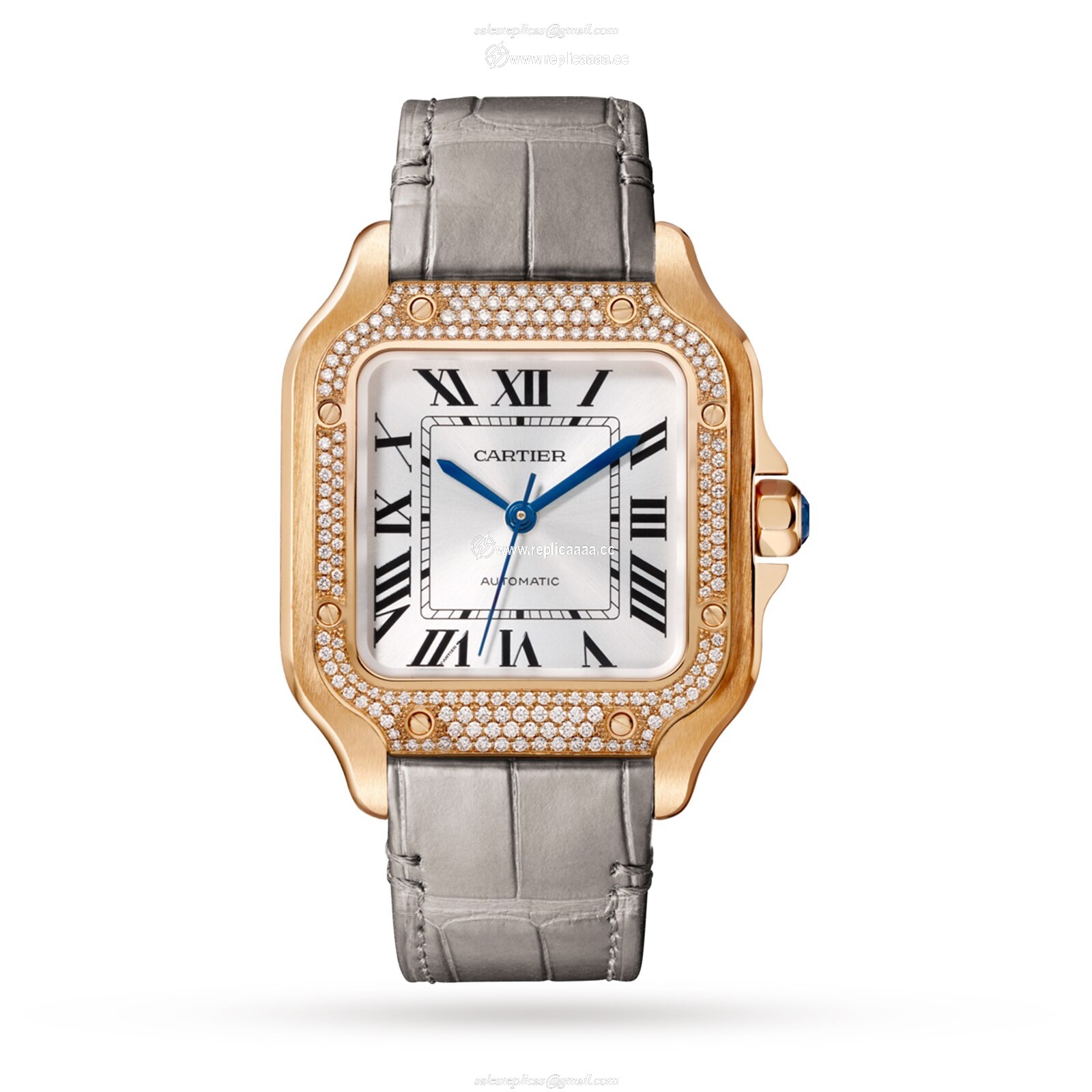 Replica Cartier Santos De Cartier details Medium Model Automatic Movement Rose Gold Diamonds WJSA0012 2 Replica Cartier Santos De Cartier details Medium Model Automatic Movement Rose Gold Diamonds WJSA0012