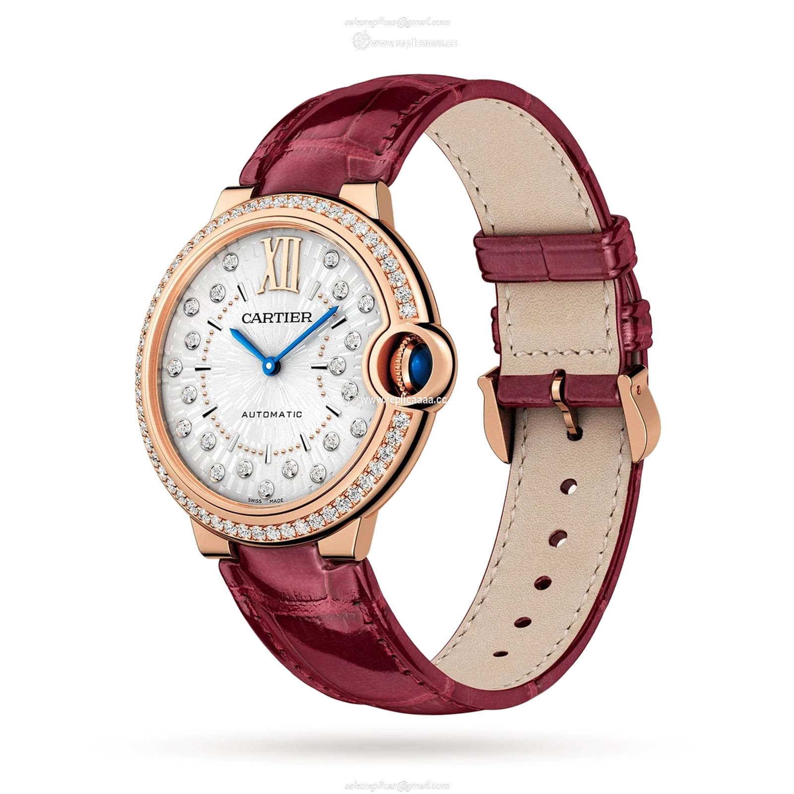 Replica Cartier Ballon Bleu De Cartier details 36mm Automatic Mechanical Movement Rose Gold Diamonds Leather WJBB0081 2 Replica Cartier Ballon Bleu De Cartier details 36mm Automatic Mechanical Movement Rose Gold Diamonds Leather WJBB0081