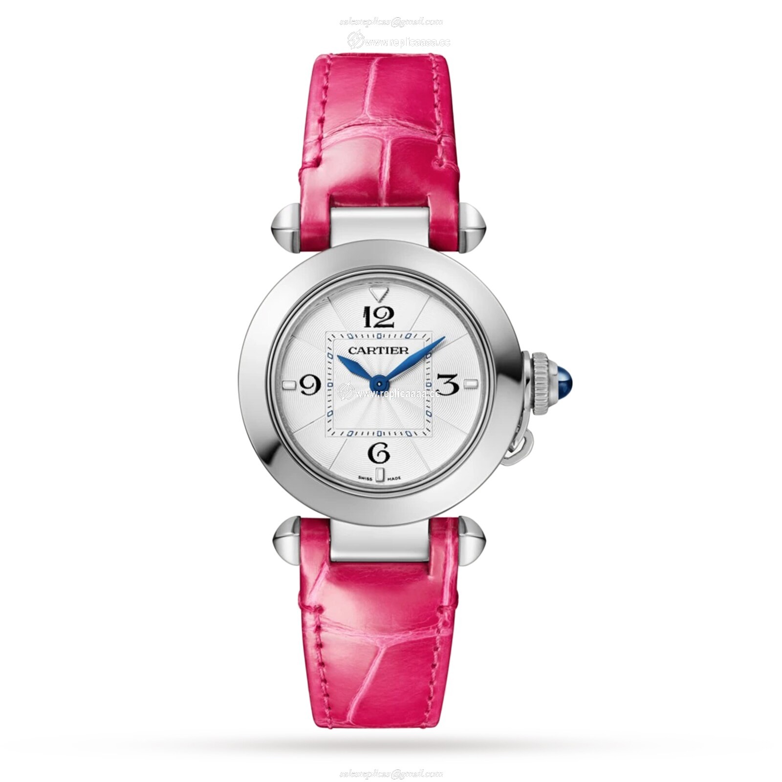 Replica Cartier Pasha De Cartier details 30mm Quartz Movement Steel Interchangeable Metal And Leather Straps WSPA0021